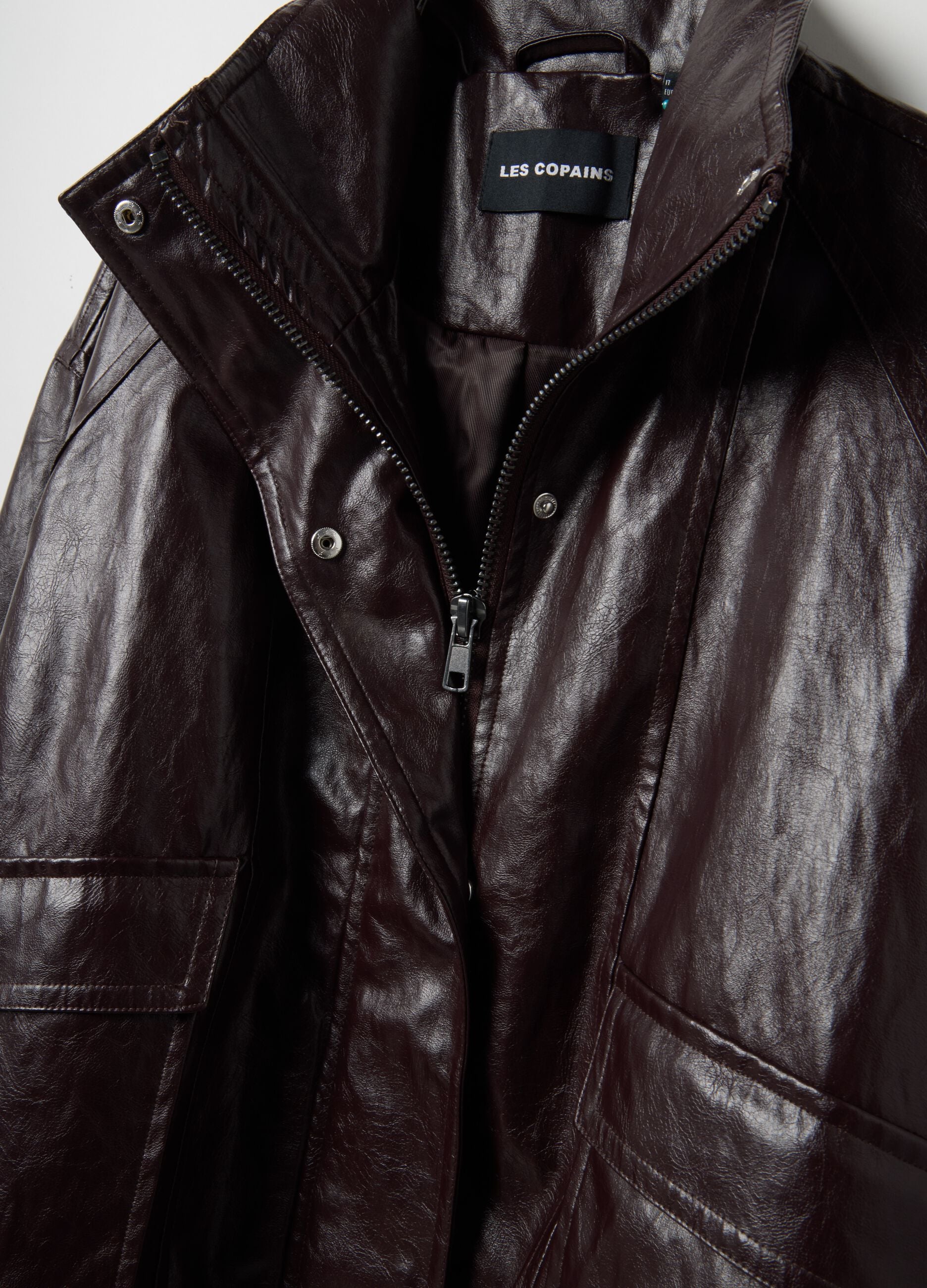 Shiny brown oversized viscose-blend jacket