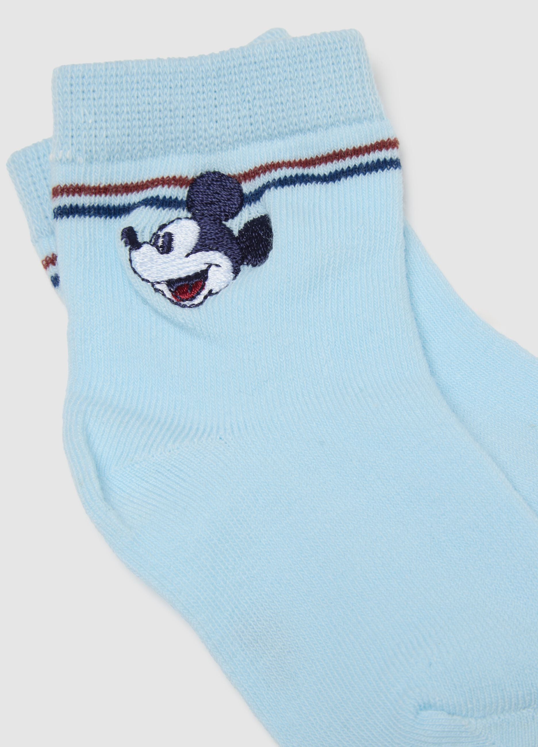 Newborn Multicolour Cotton Blend Socks Twin Pack with Mickey Embroidery