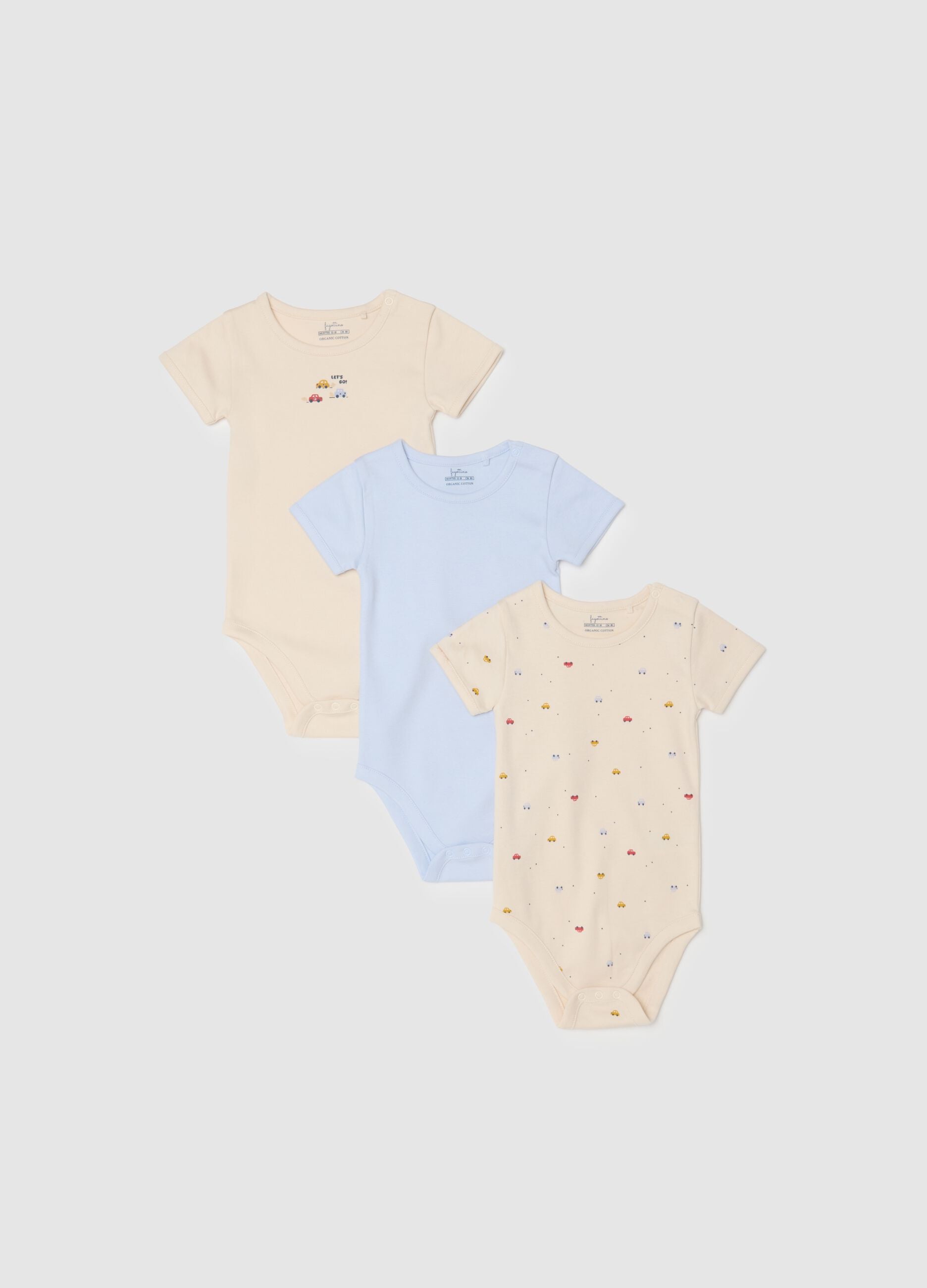 Tripack body a maniche corte multicolor da neonato in puro cotone