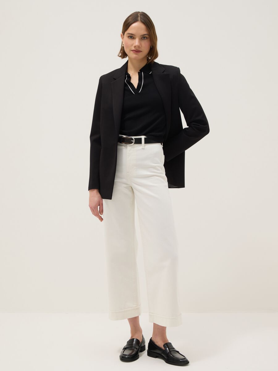 Wide-leg stretch cotton white jeans_0