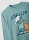 Green oversized pure cotton T-shirt with skate print for boys_2