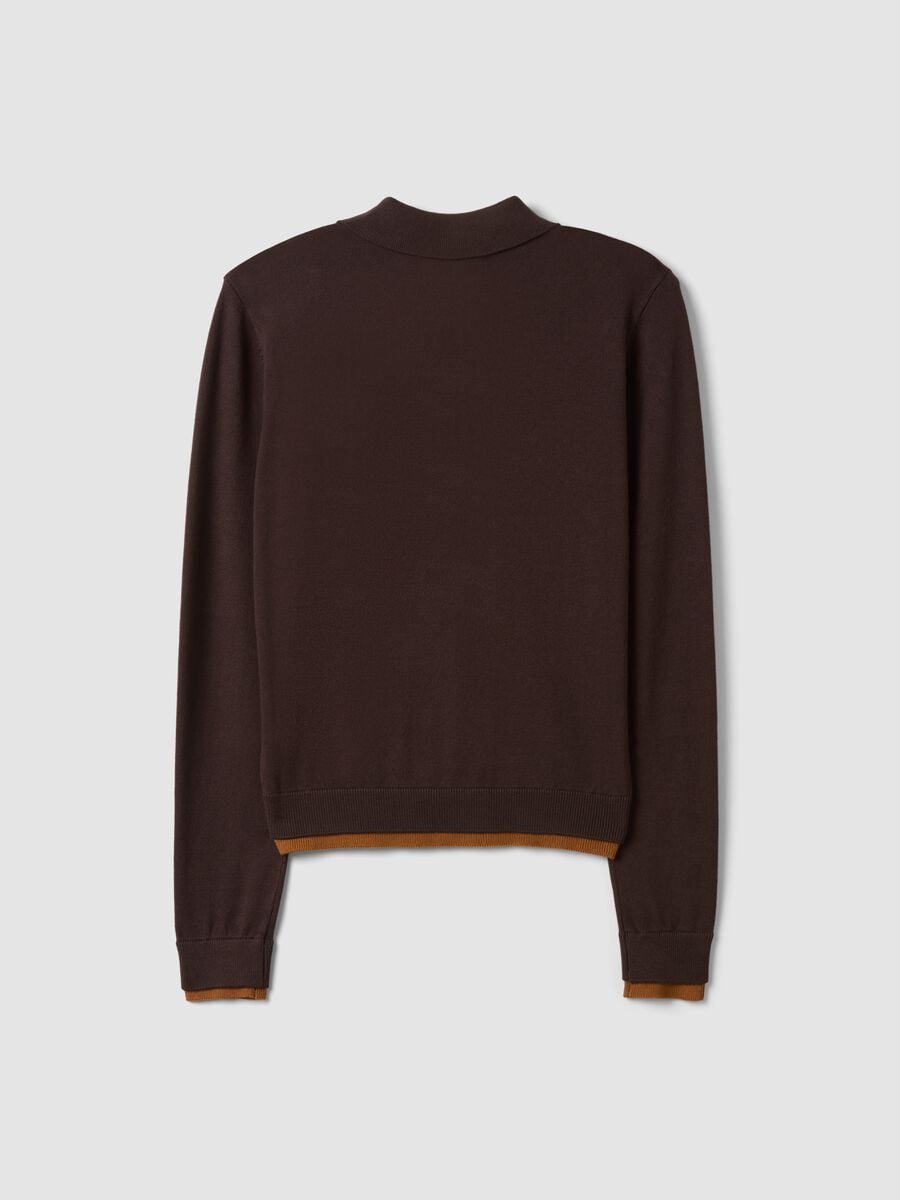 Brown viscose-blend polo-collar jumper, regular fit_6