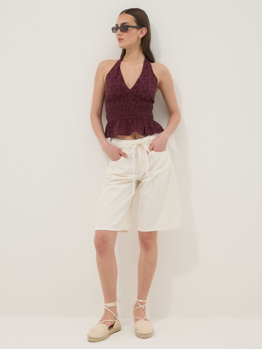 Top viola in puro cotone con scollo all'americana_2
