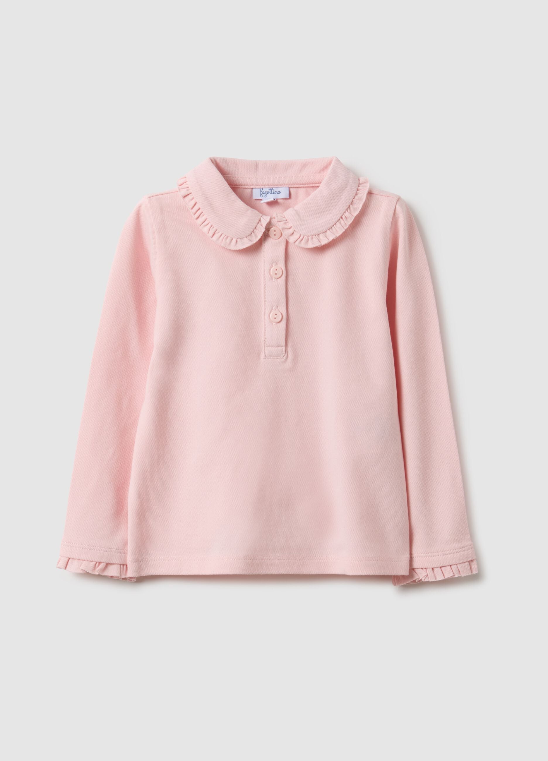 Polo rosa con volant da bimba in cotone elasticizzato regular fit