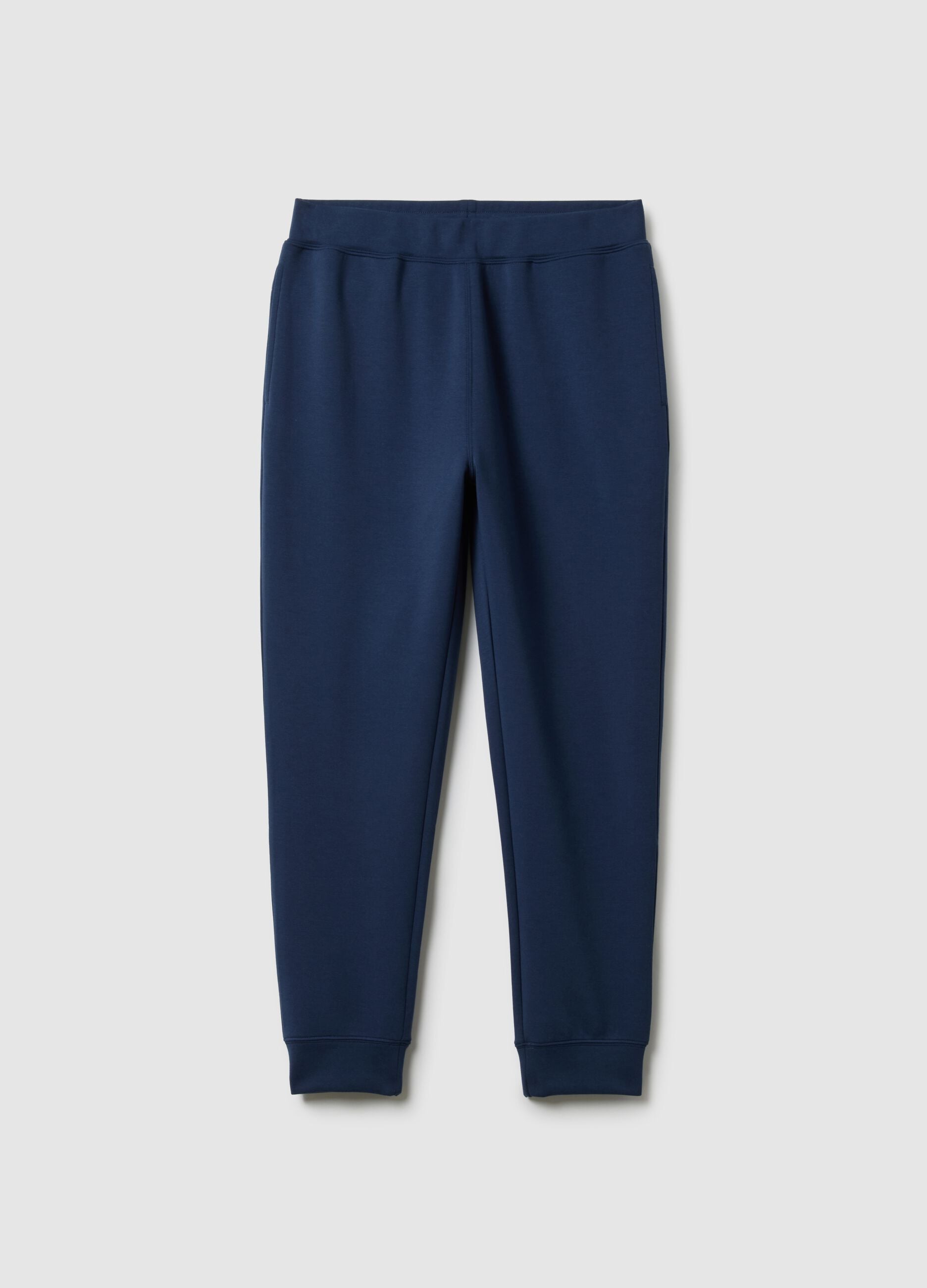 Blue Regular Fit Cotton Blend Jogger Trousers