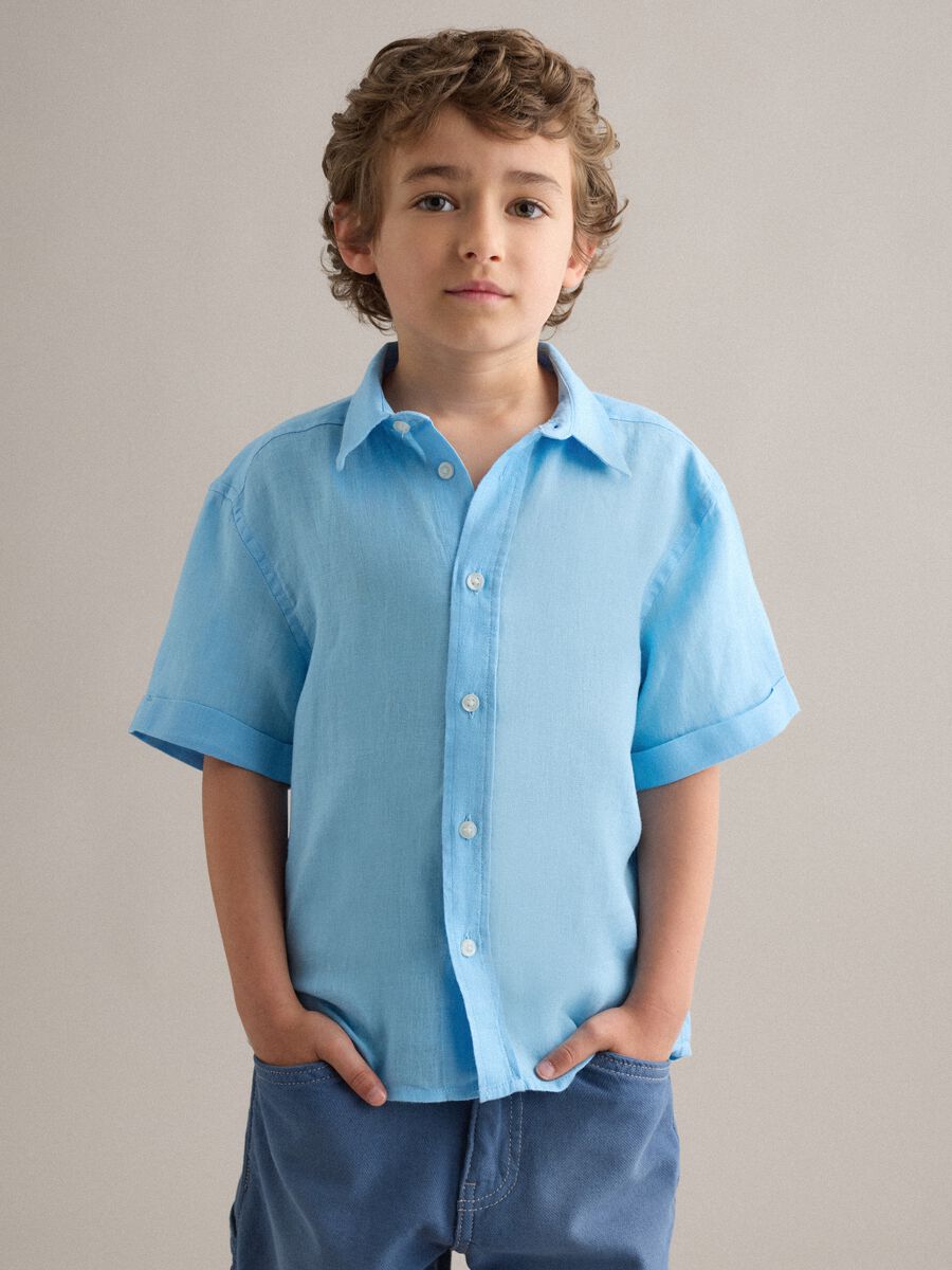 Light blue pure linen oversized shirt for boys_1