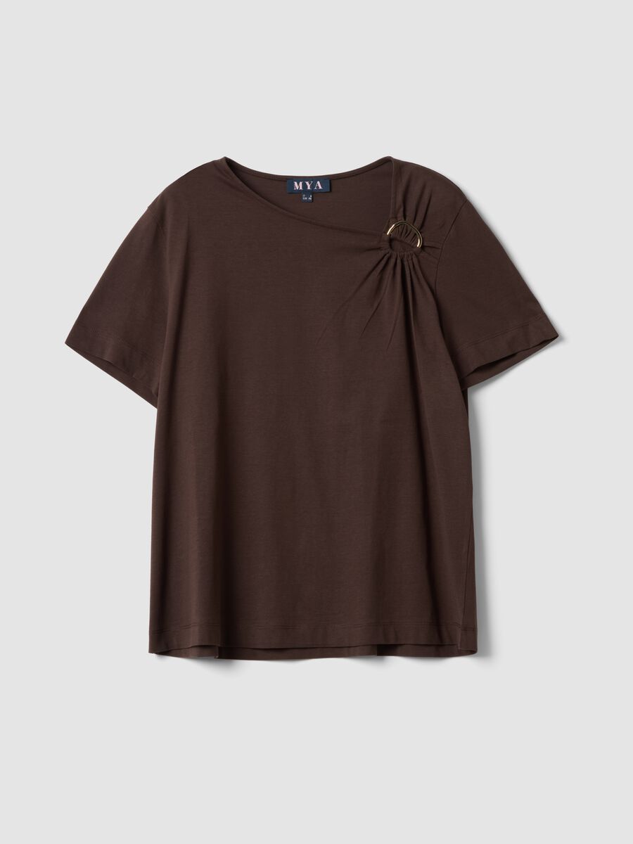 Brown pure cotton T-shirt with ring detail_4