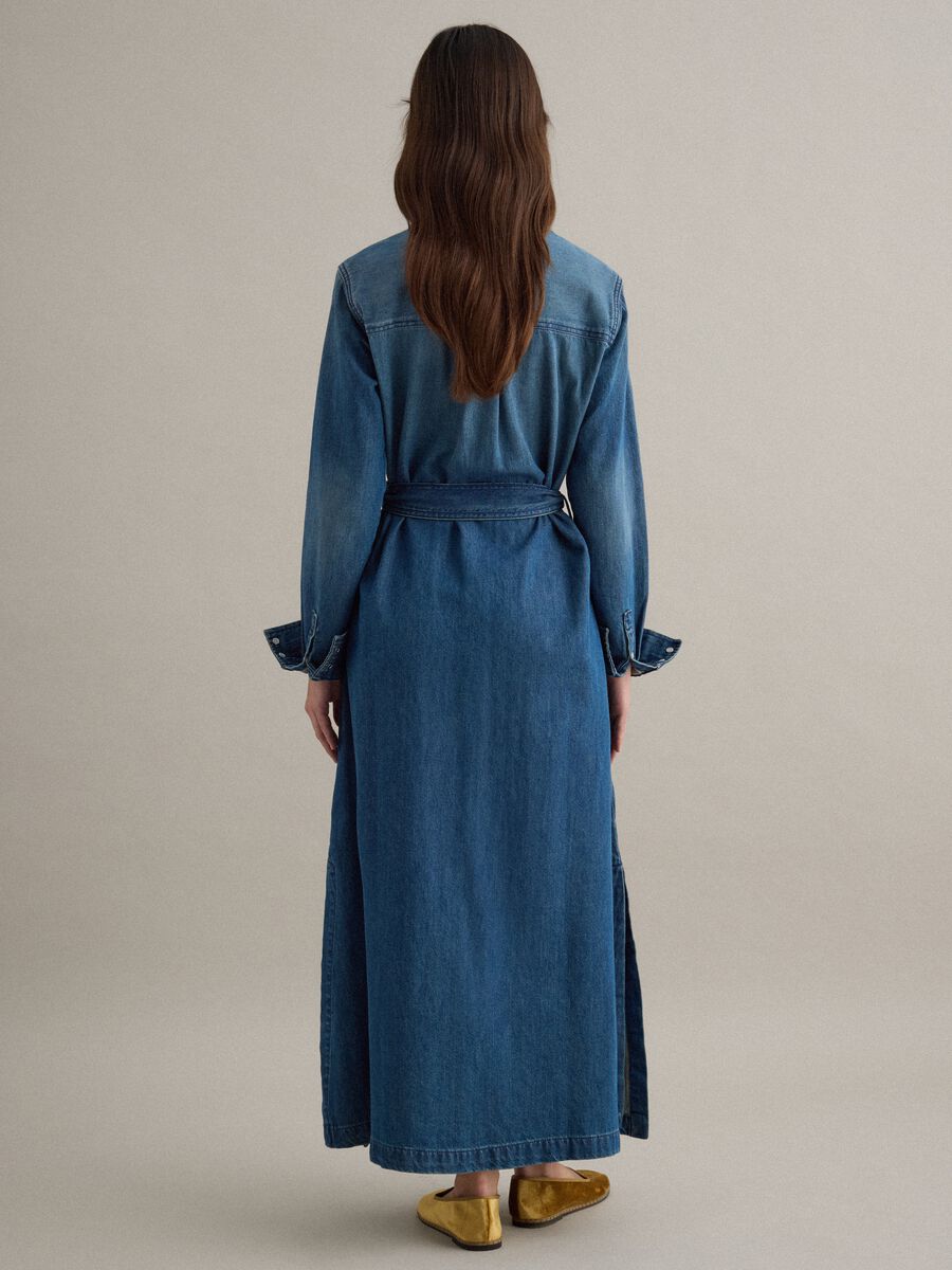Abito lungo in puro cotone denim blu regular fit_2