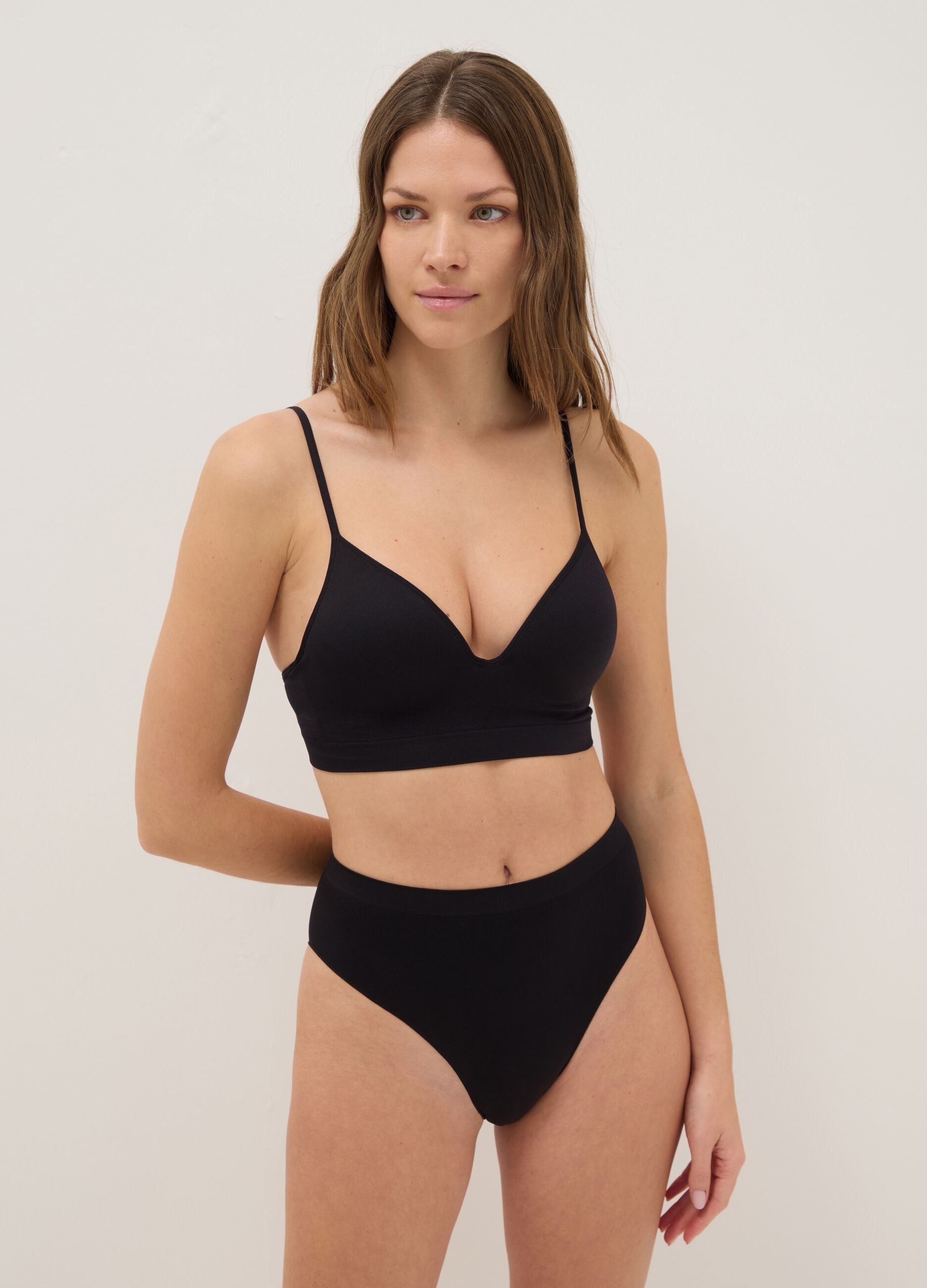 Stretch black microfibre bralette