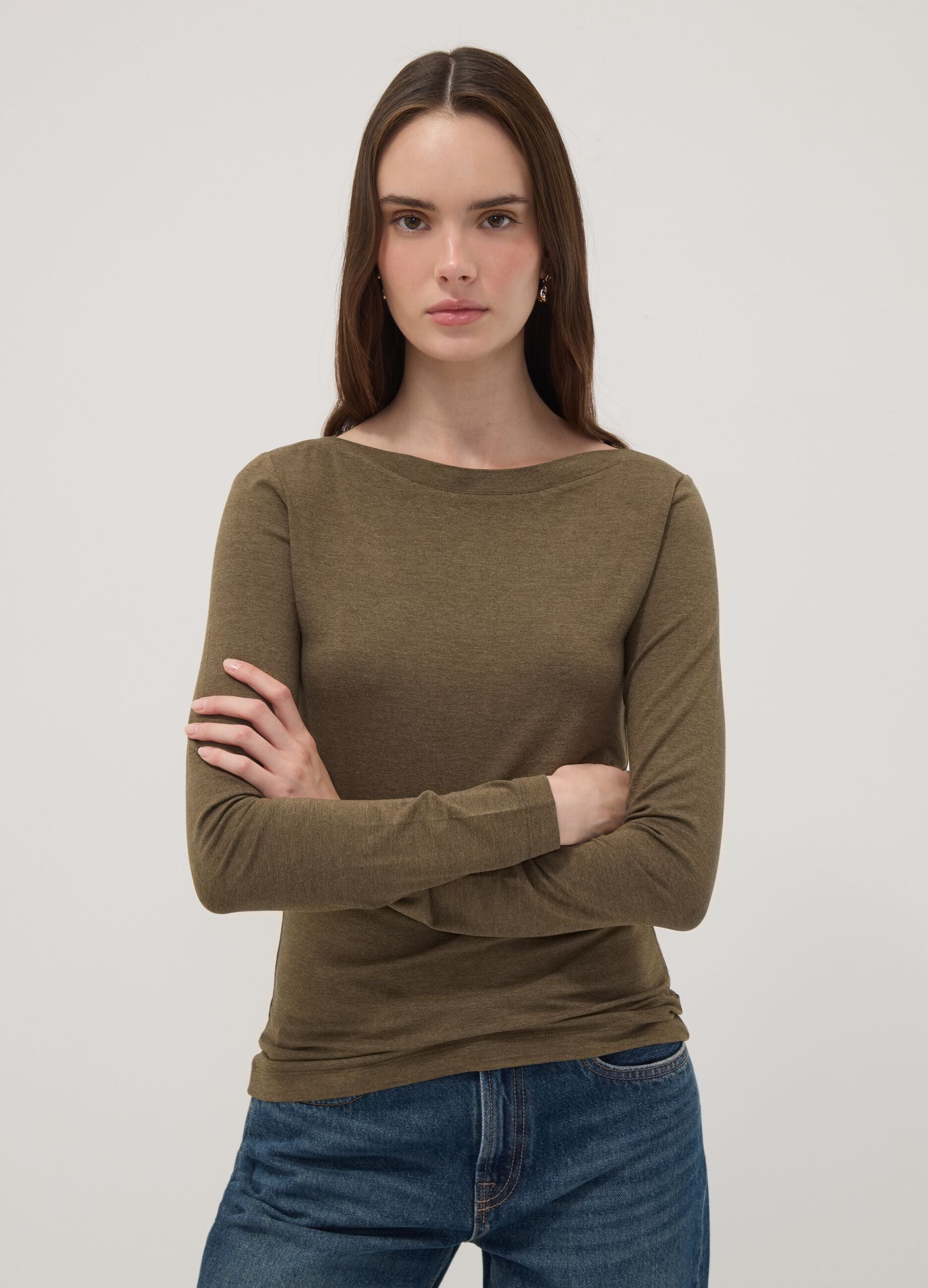 Green stretch-viscose slim-fit T-shirt