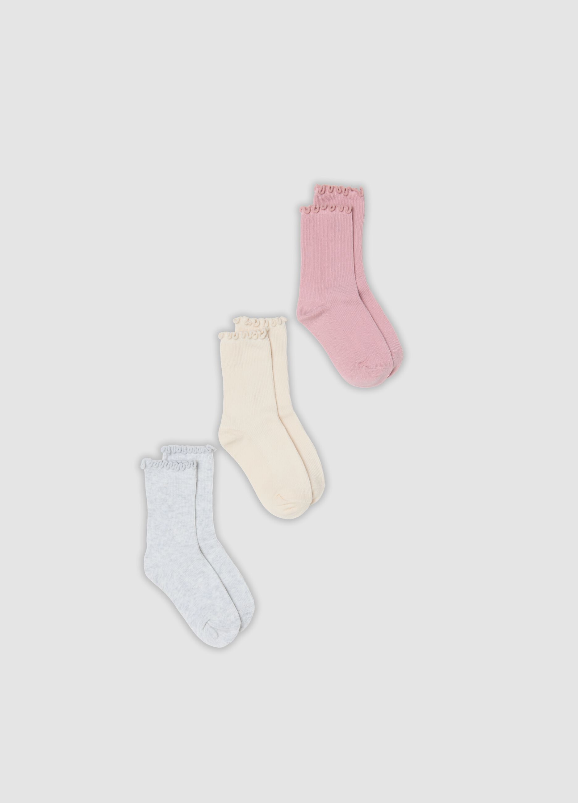 3-pack of pink mid-calf socks in stretchy organic cotton