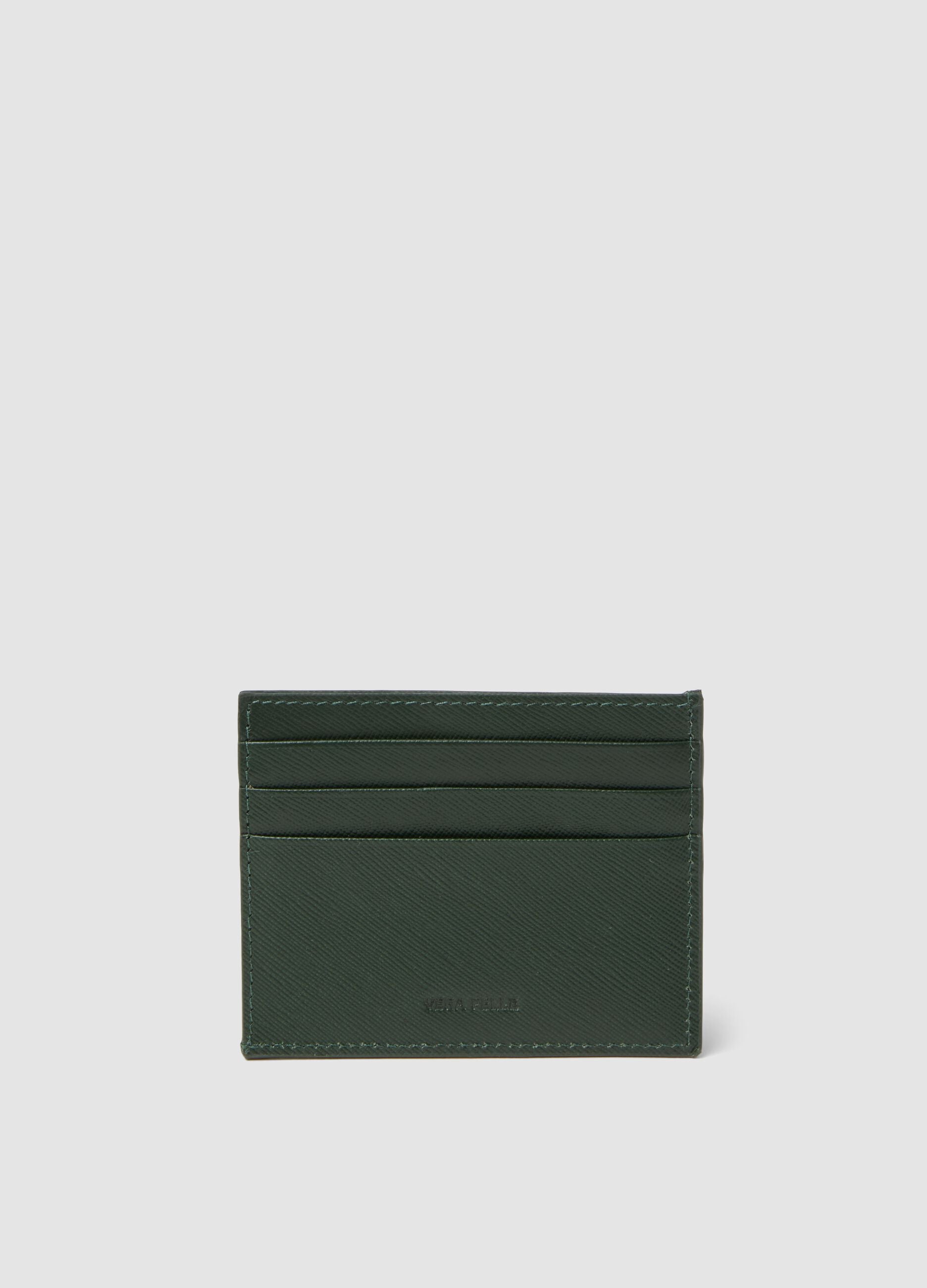 Green genuine leather card holder with side opening