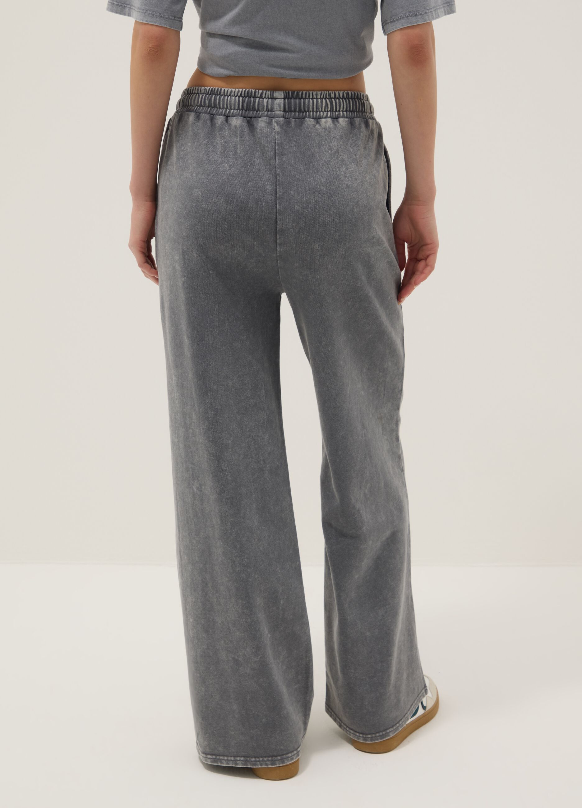 Grey wide leg pure cotton jogger trousers