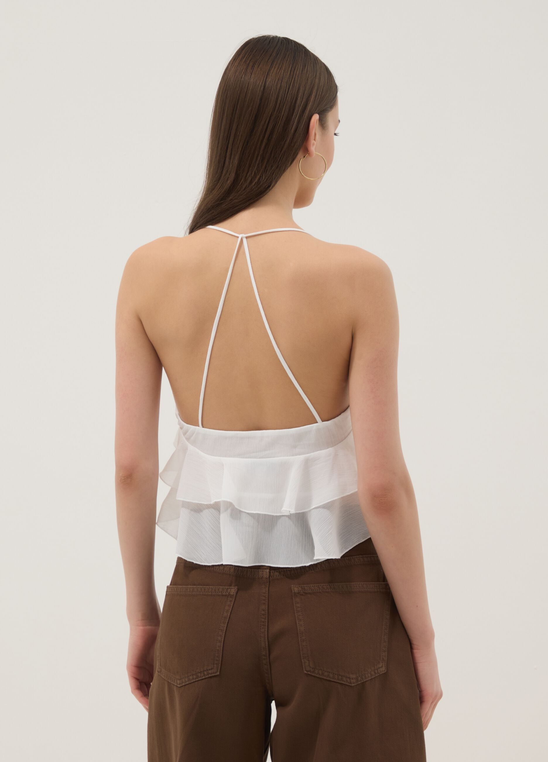 White ruffle top with thin straps