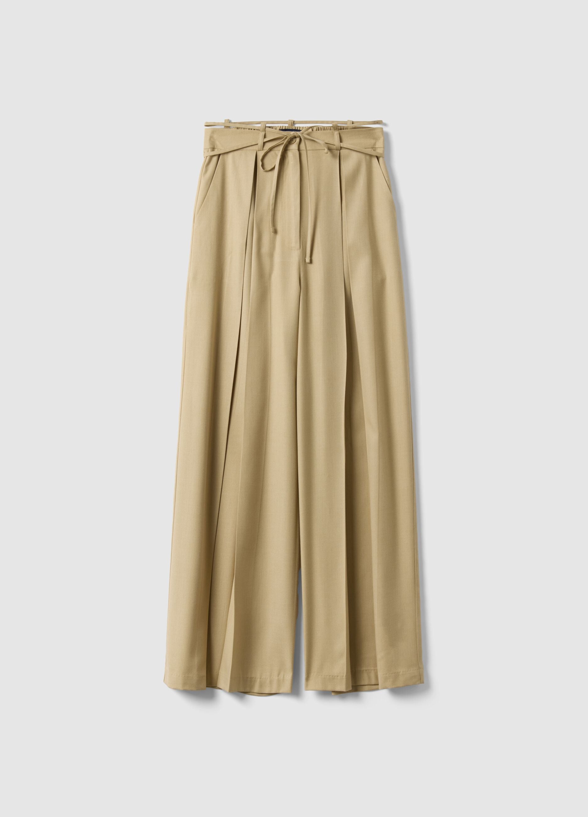 Beige viscose blend flare trousers