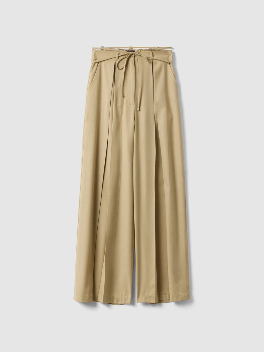Beige viscose blend flare trousers_5