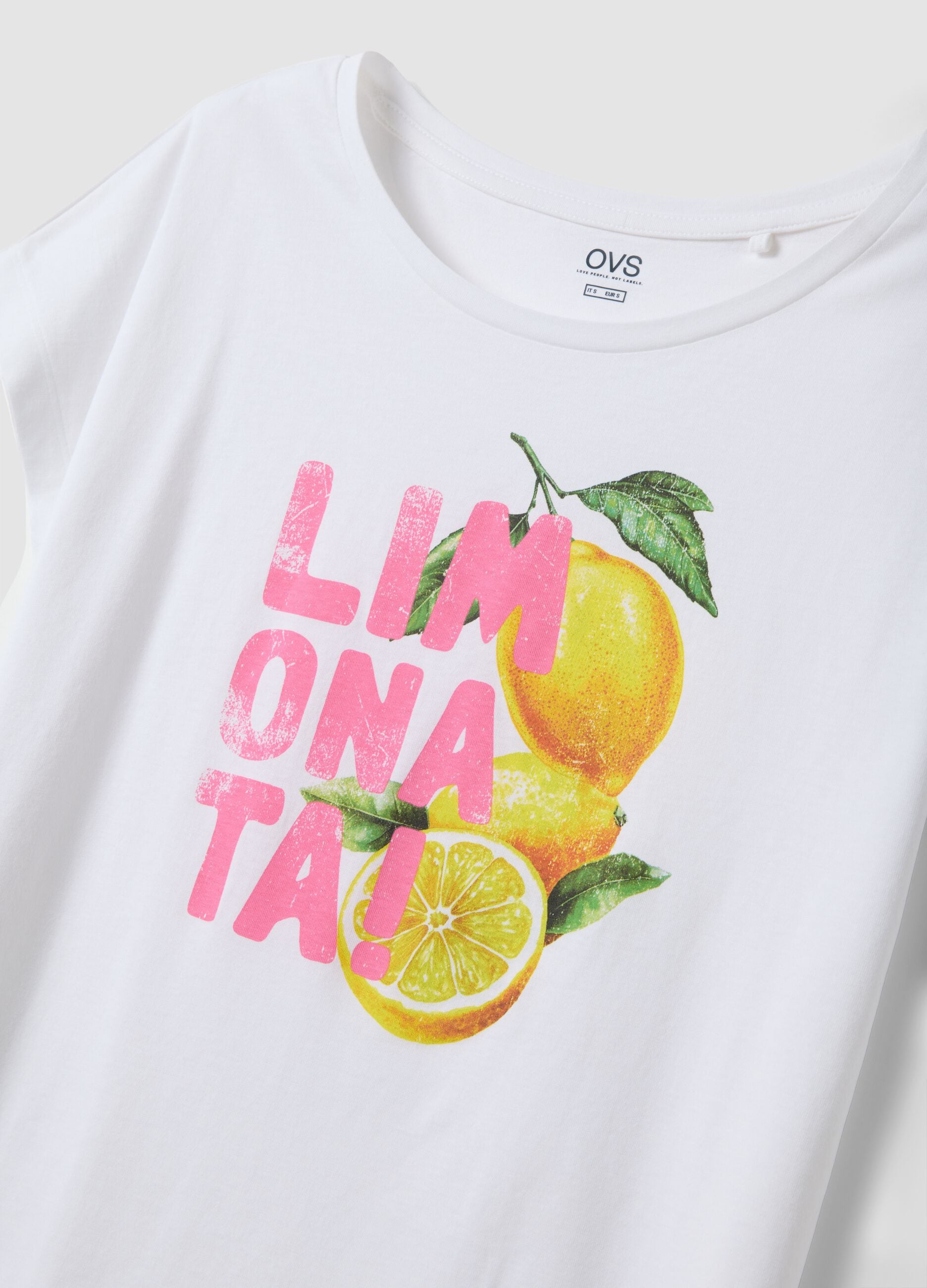 White organic cotton pyjama T-shirt with print, regular fit