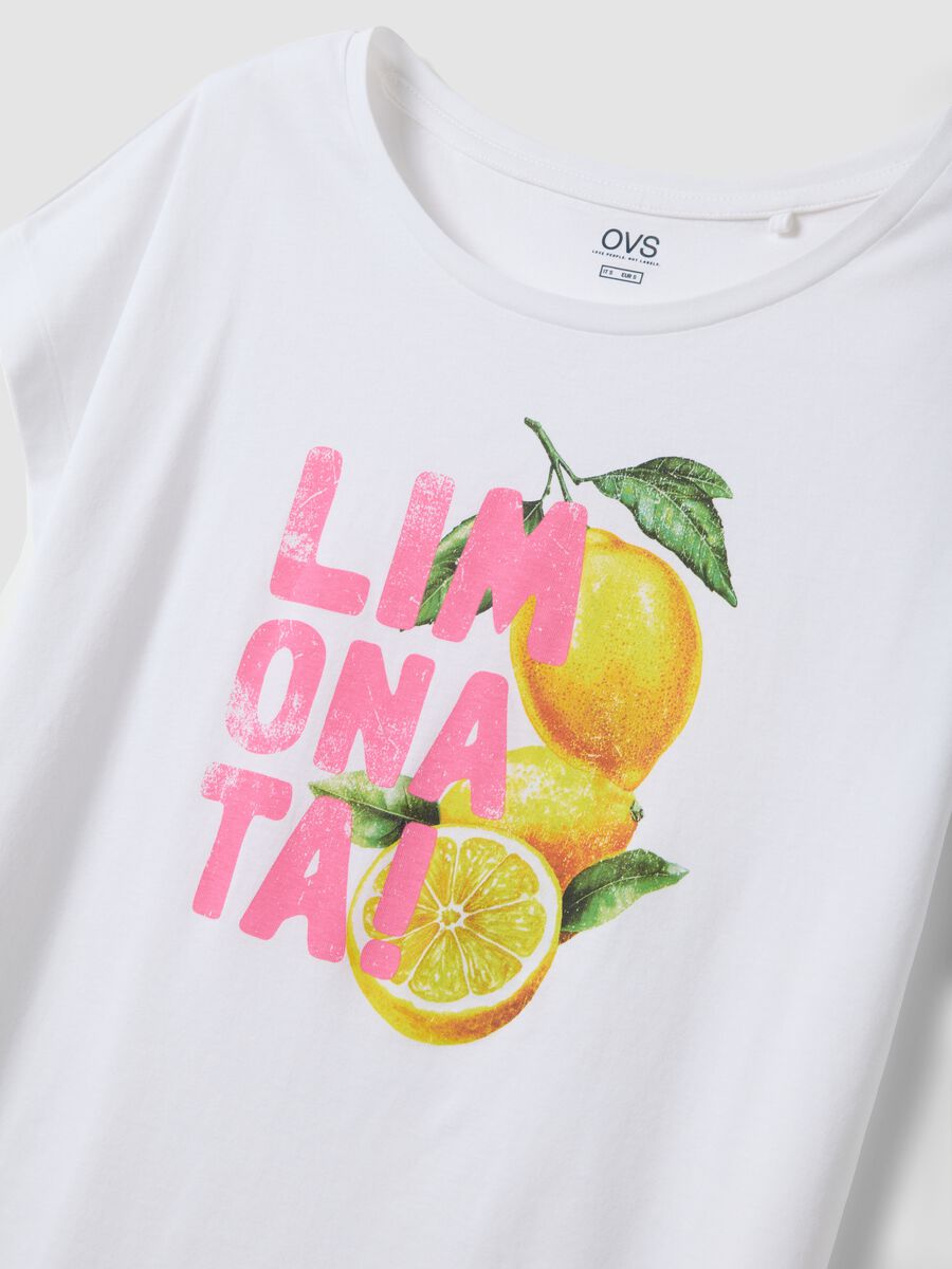 White organic cotton pyjama T-shirt with print, regular fit_5