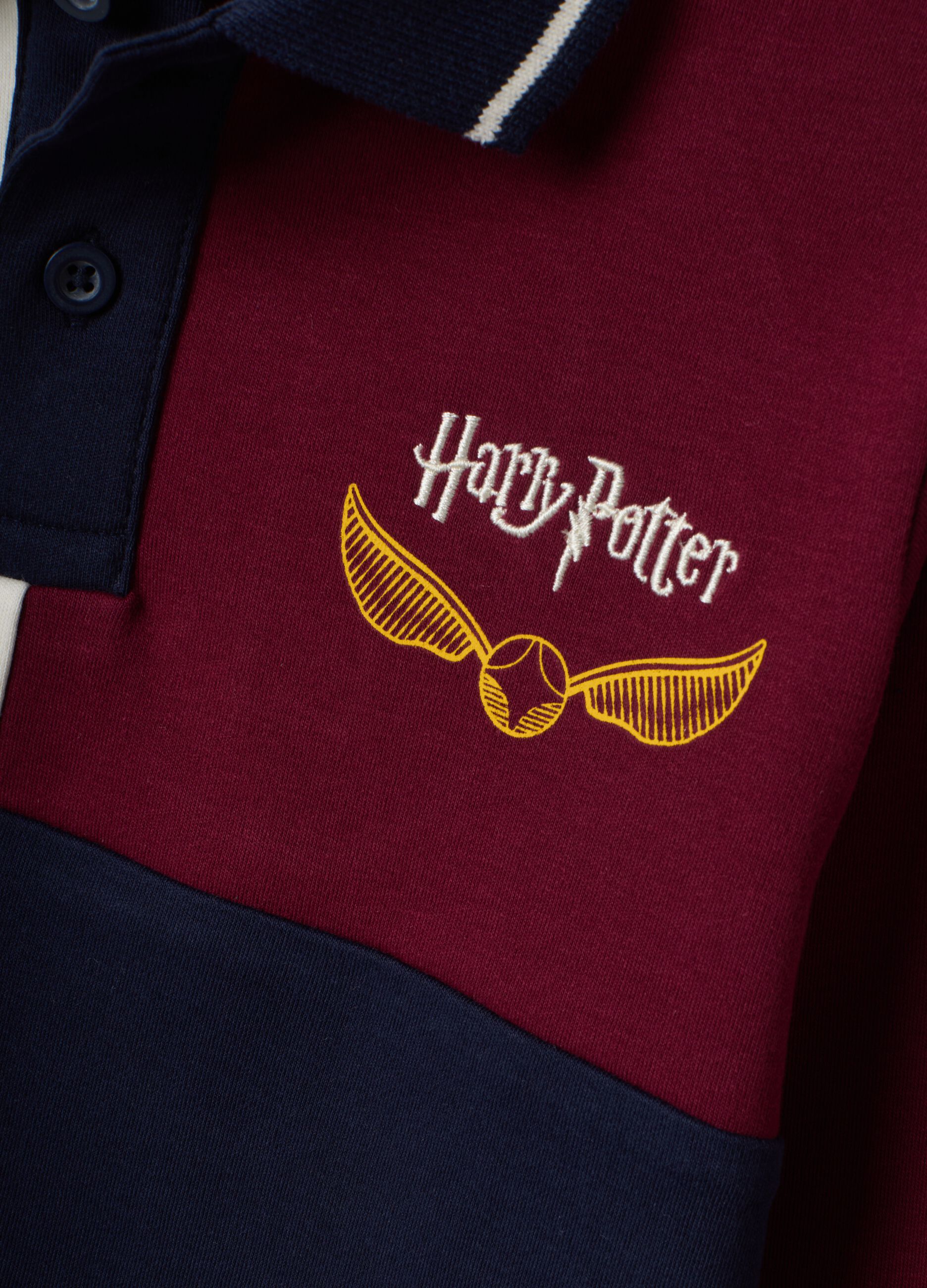 Multicolour pure cotton long-sleeve polo shirt with Harry Potter print