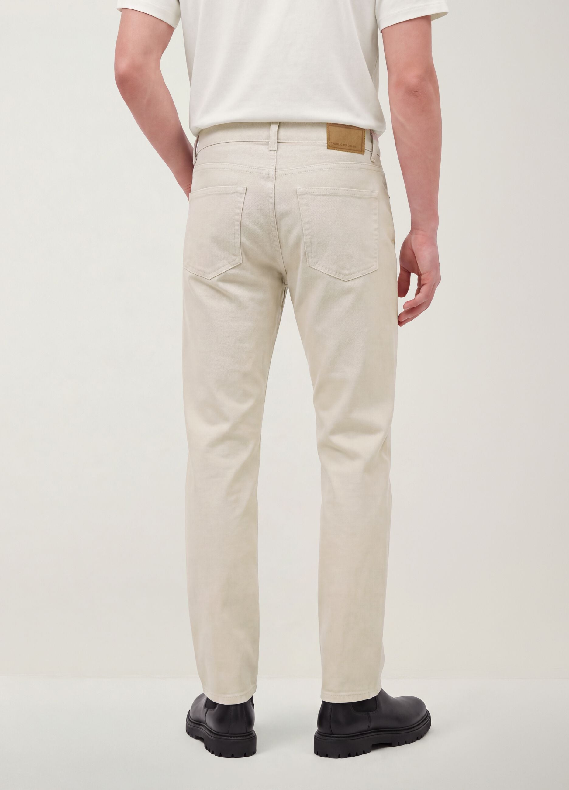 Beige pure cotton twill straight-fit jeans