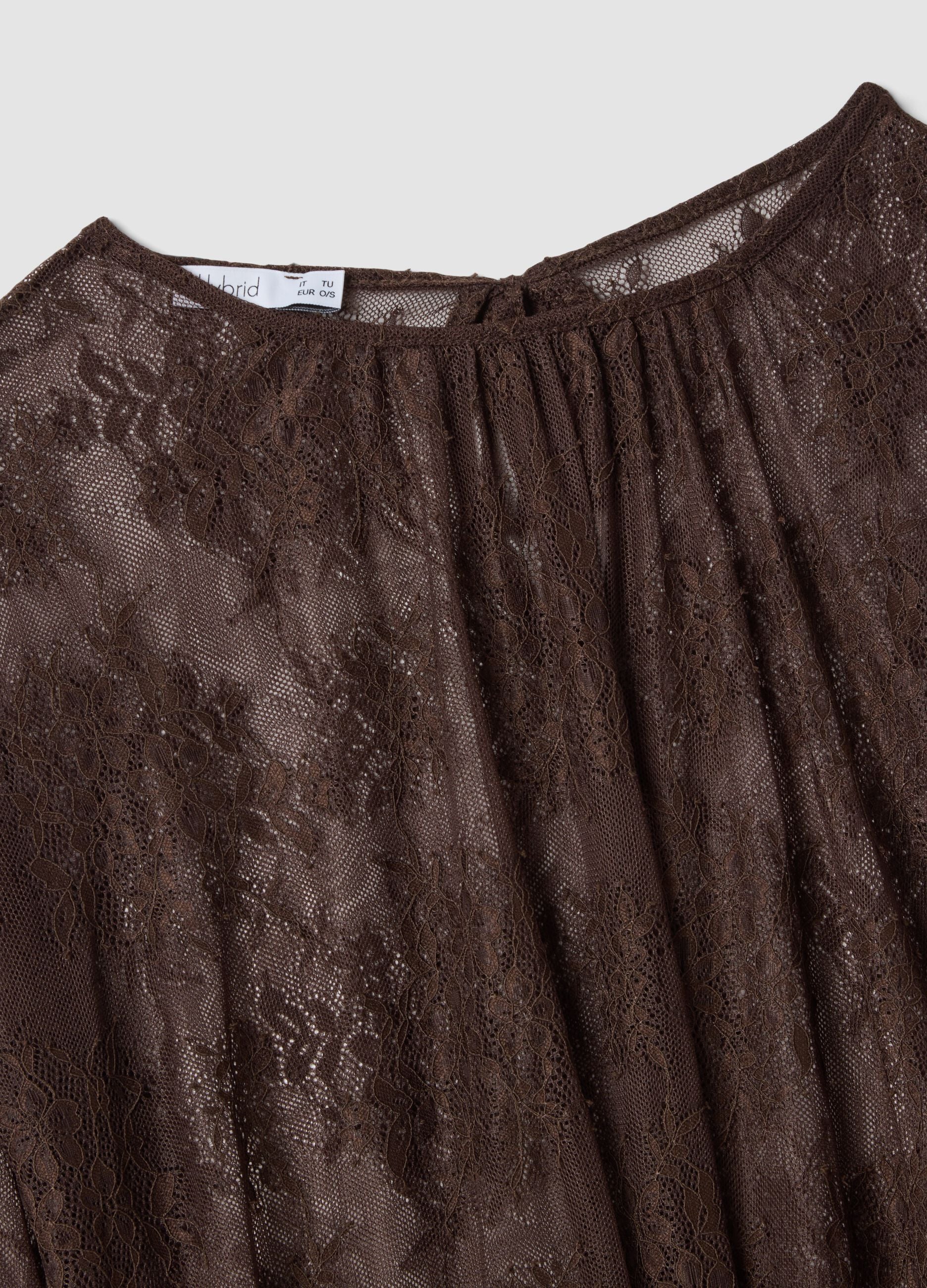 Brown stretch lace blouse with regular fit