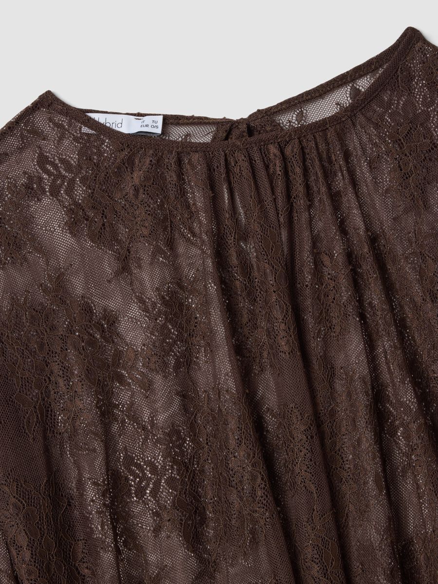 Brown stretch lace blouse with regular fit_5