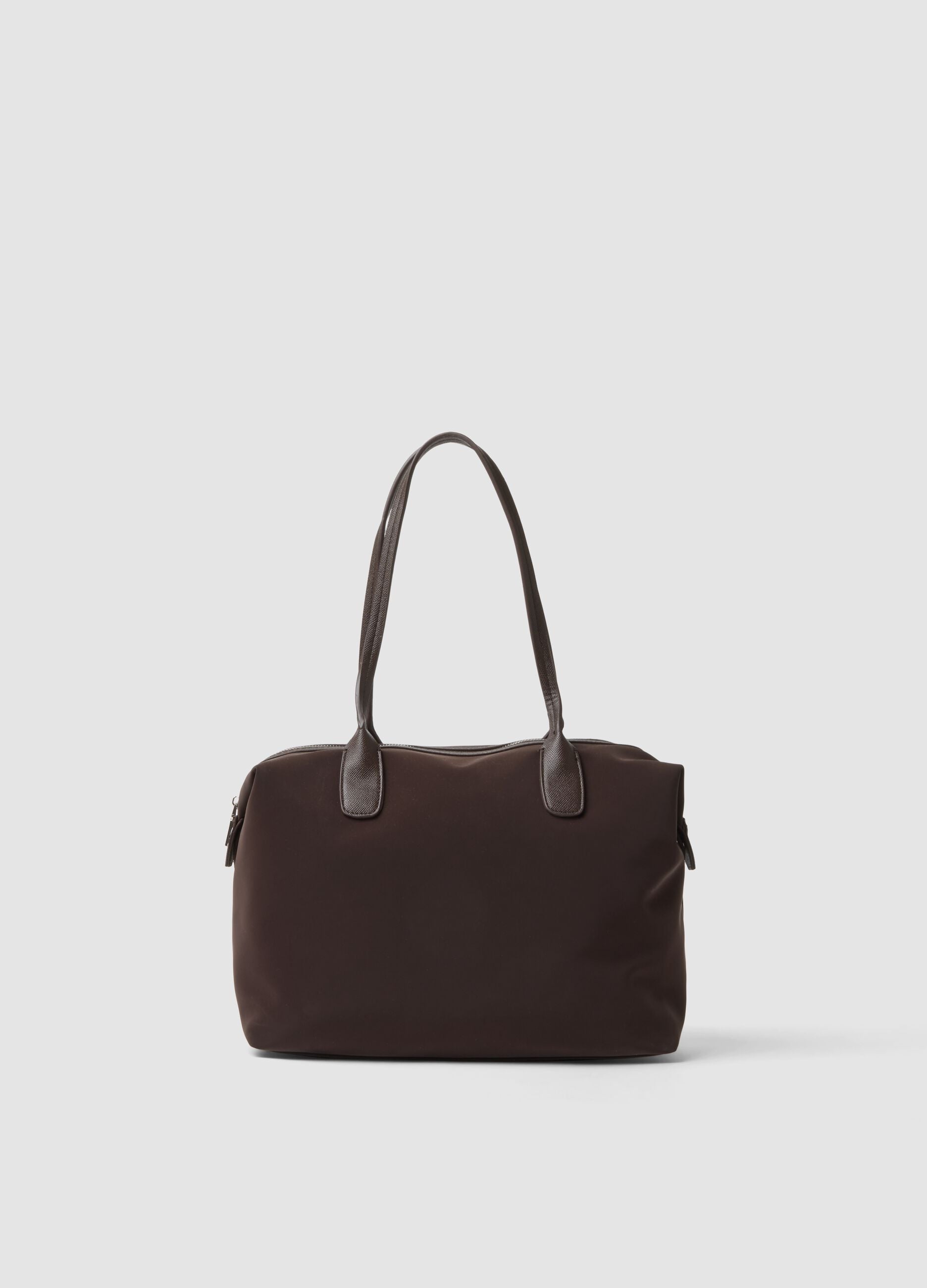 Brown handbag with double handles and zip