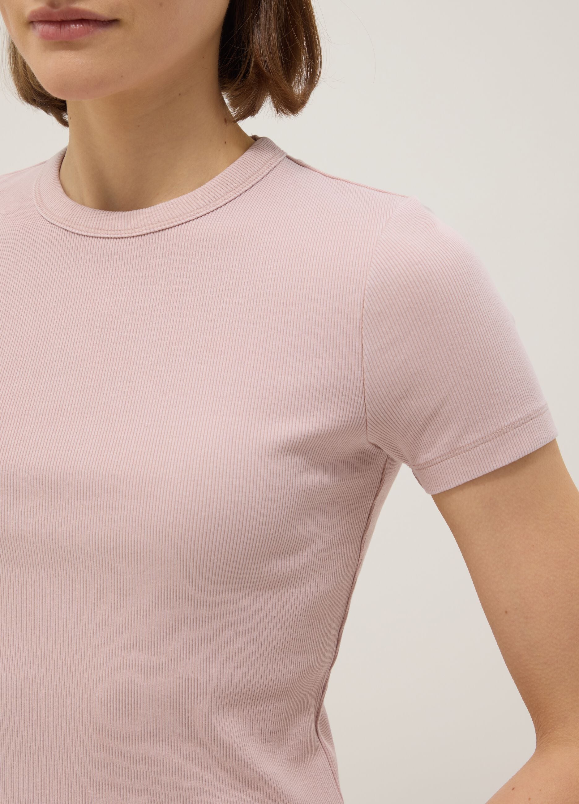 Slim fit pink crew neck cotton stretch T-shirt