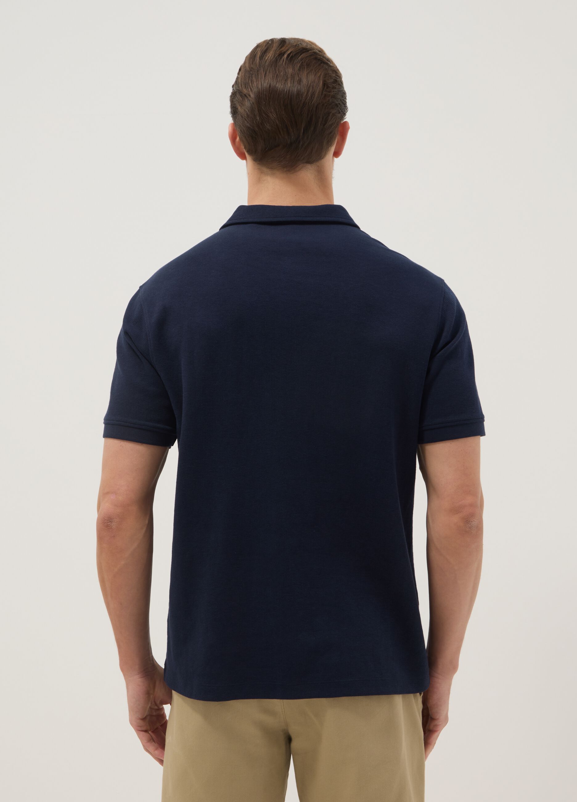 Regular fit blue stretch cotton polo