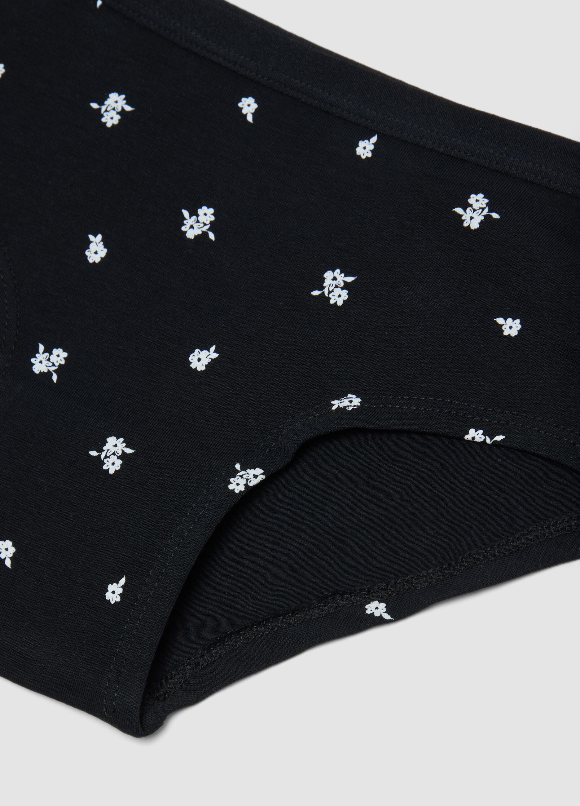 Black stretch organic cotton culotte briefs with floral print