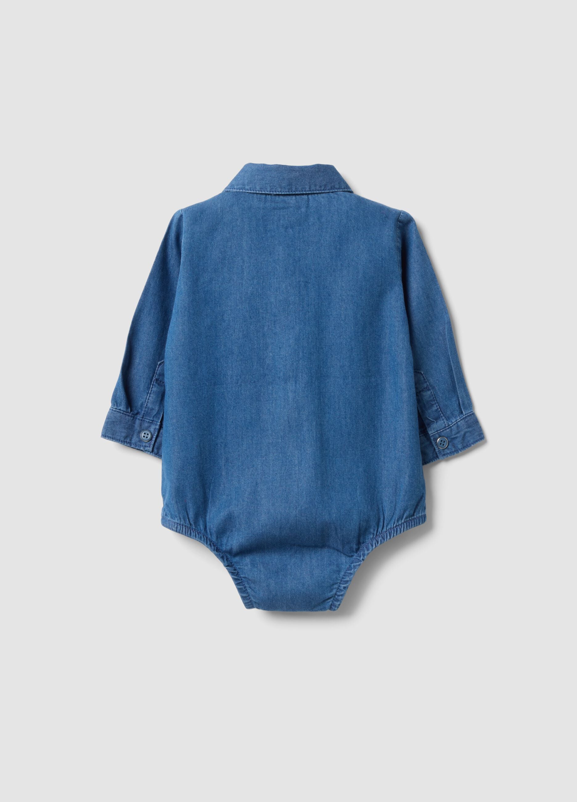 Blue pure cotton bodysuit with crew neck