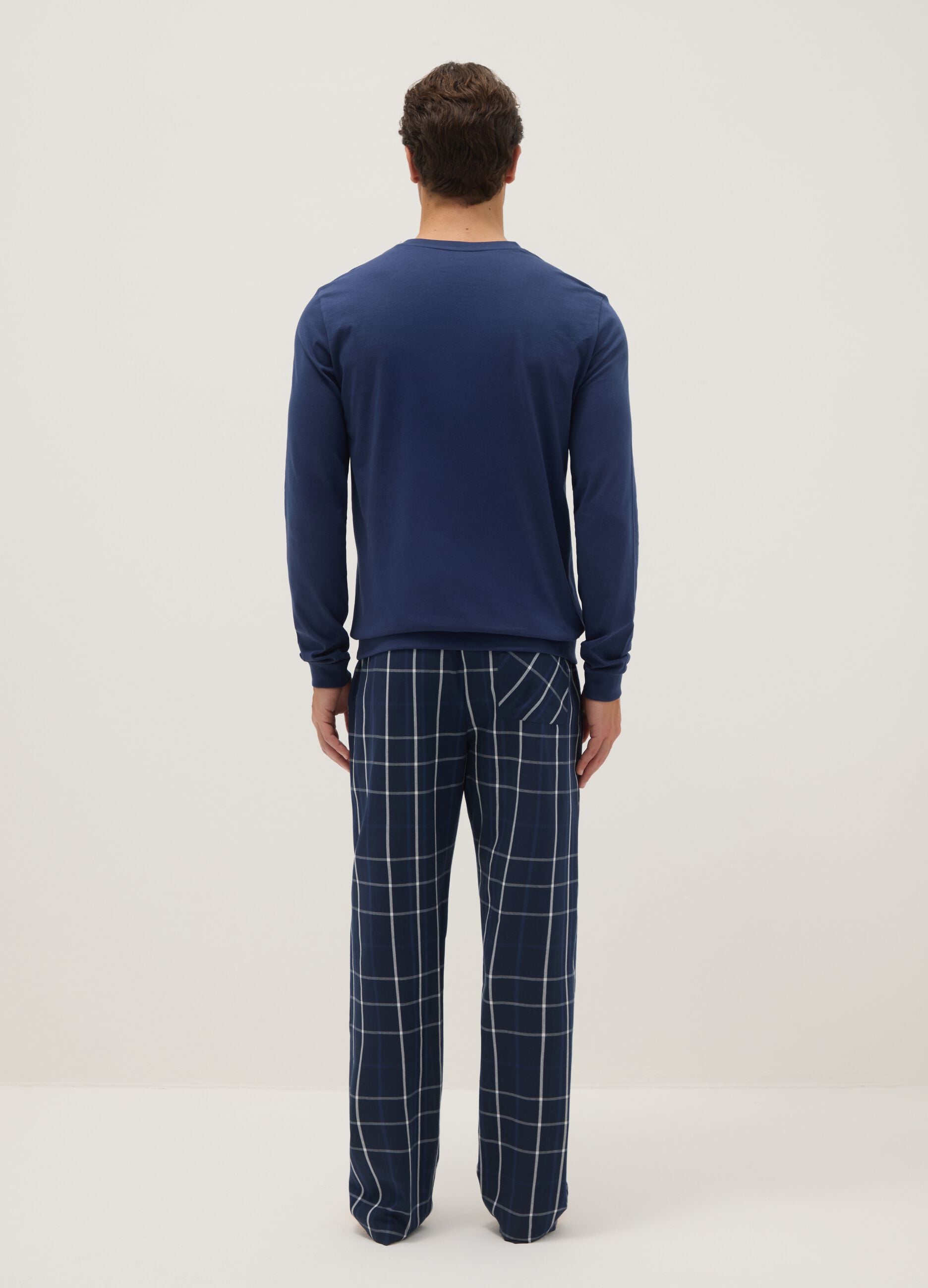 Blue checked pure cotton pyjamas, regular fit