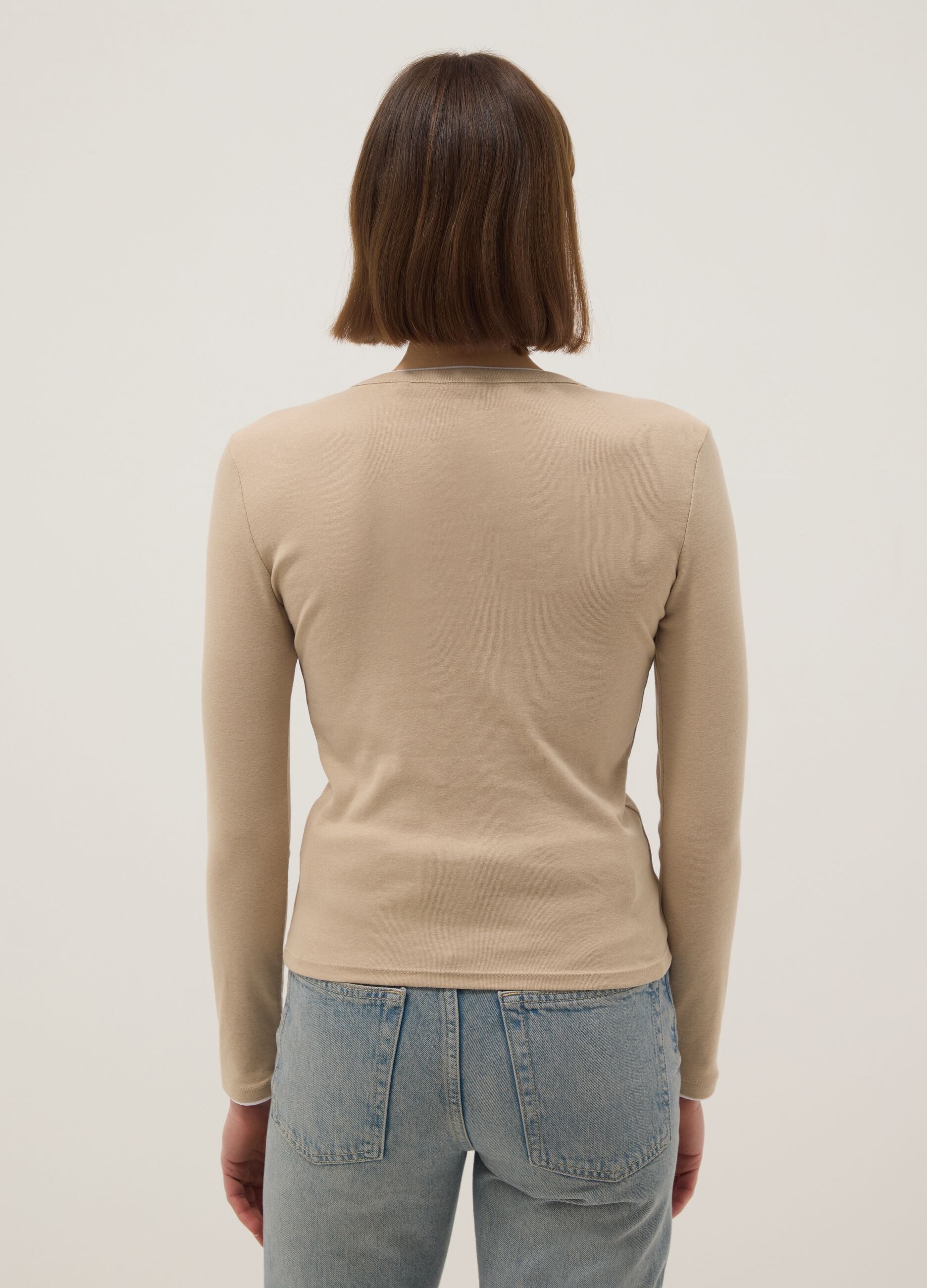 Beige pure cotton long sleeve shirt regular fit