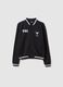 Black cotton blend bomber jacket for kids, regular fit with print_3