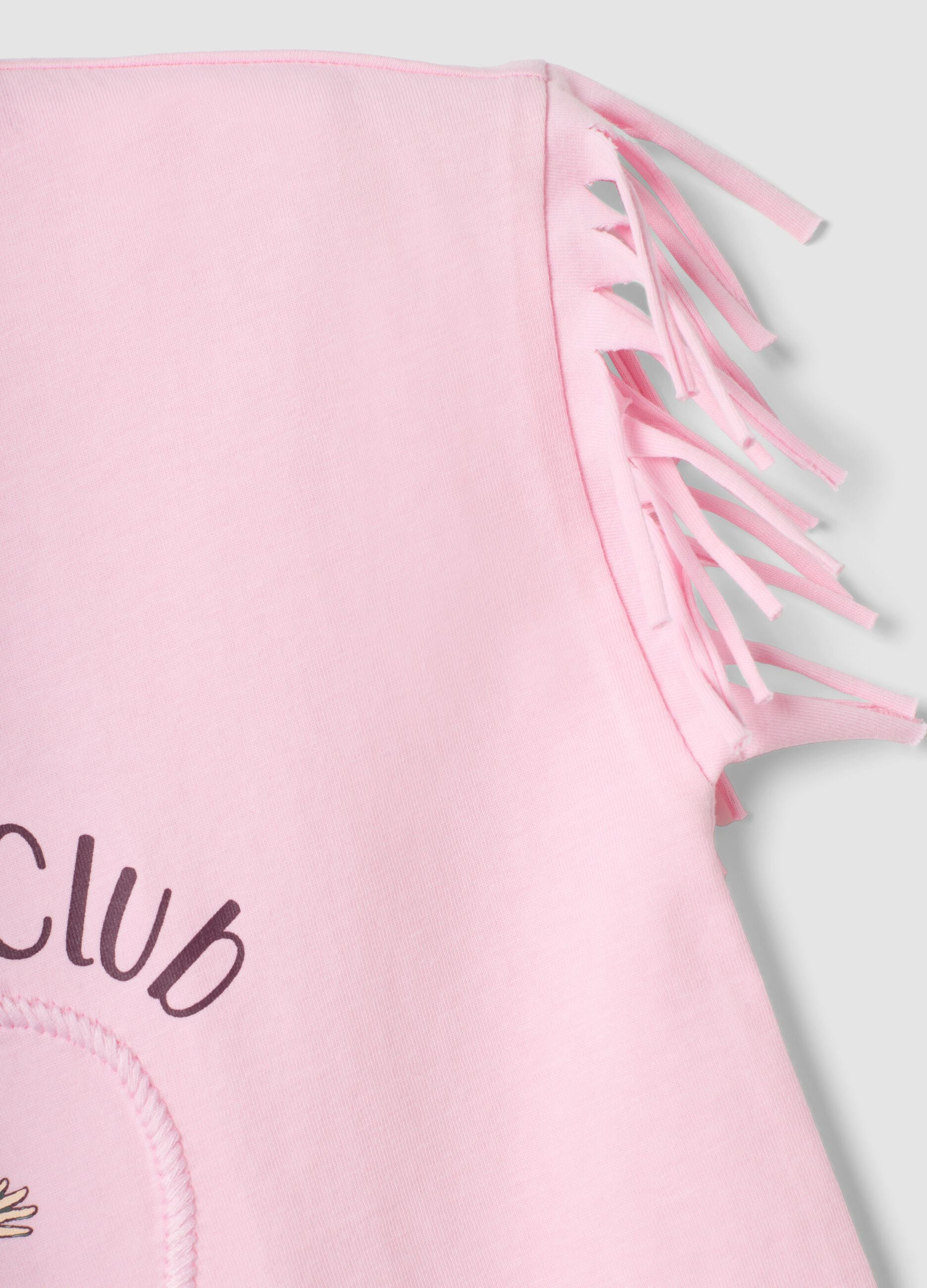 Pink pure cotton T-shirt with fringed sleeves and Toy Story print