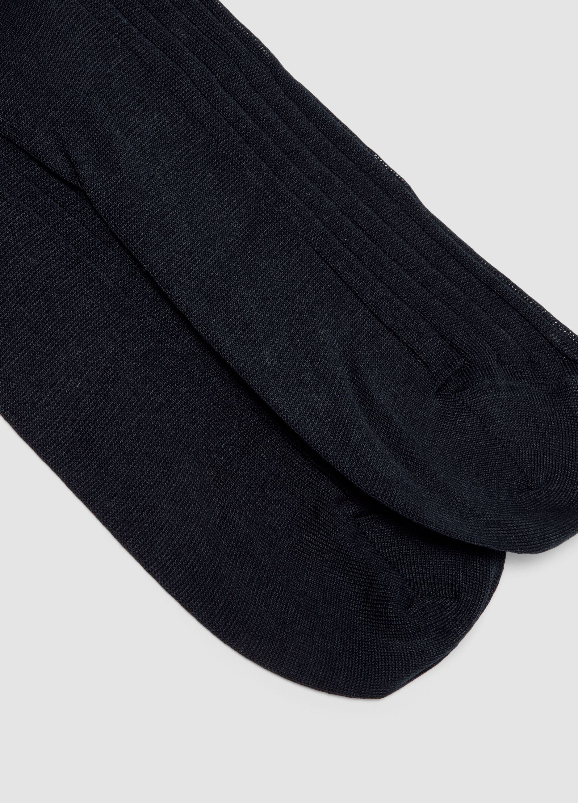 Blue ribbed pure cotton ankle socks