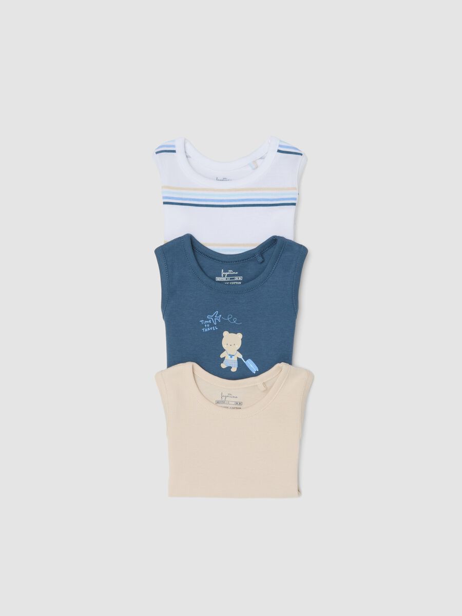 Multicolour sleeveless pure cotton baby bodysuit tripack_3