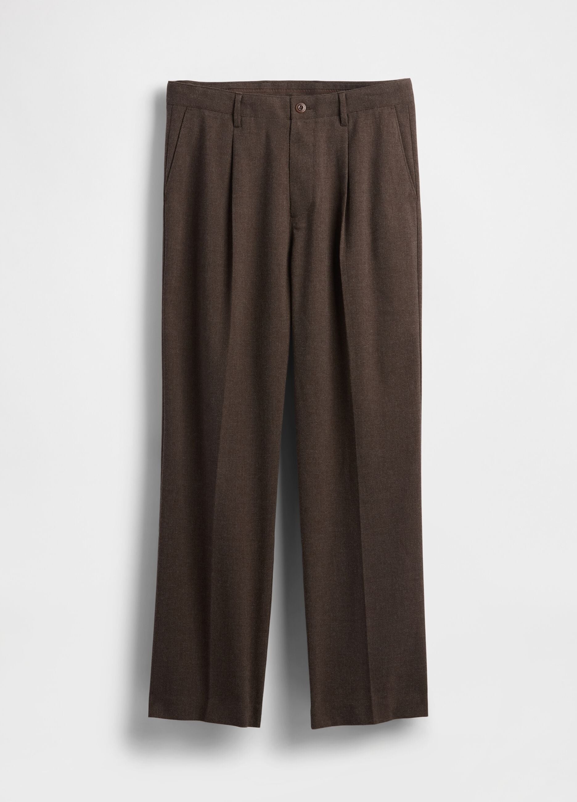 Brown Stretch Wool Blend Trousers