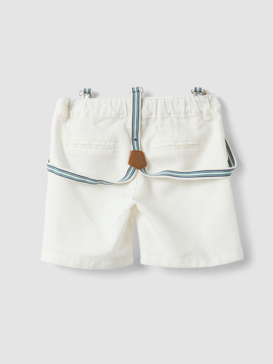 Shorts in misto cotone e lino bianco da bimbo regular fit con bretelle_1