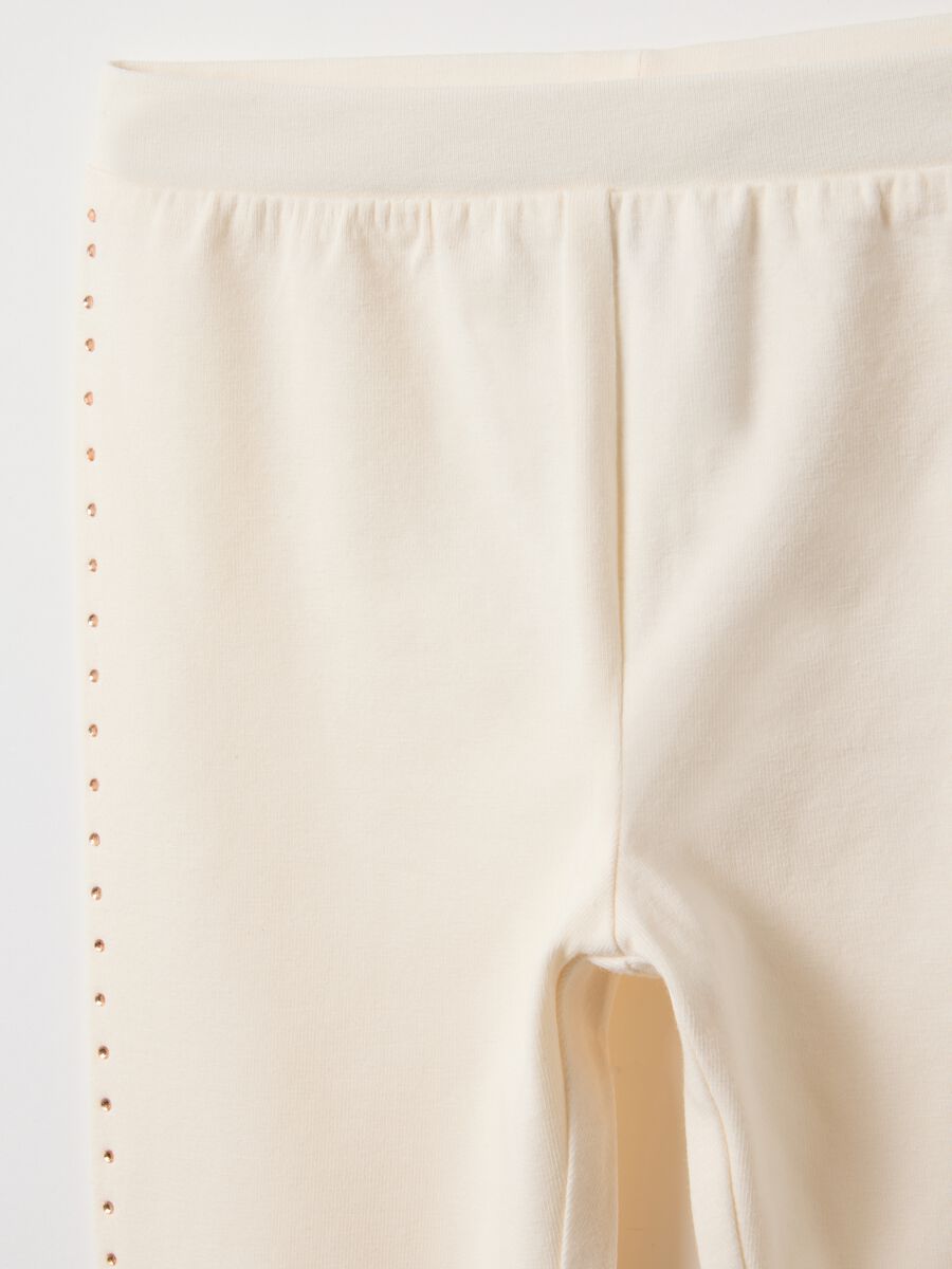 Leggings in cotone elasticizzato beige da bimba slim fit_2