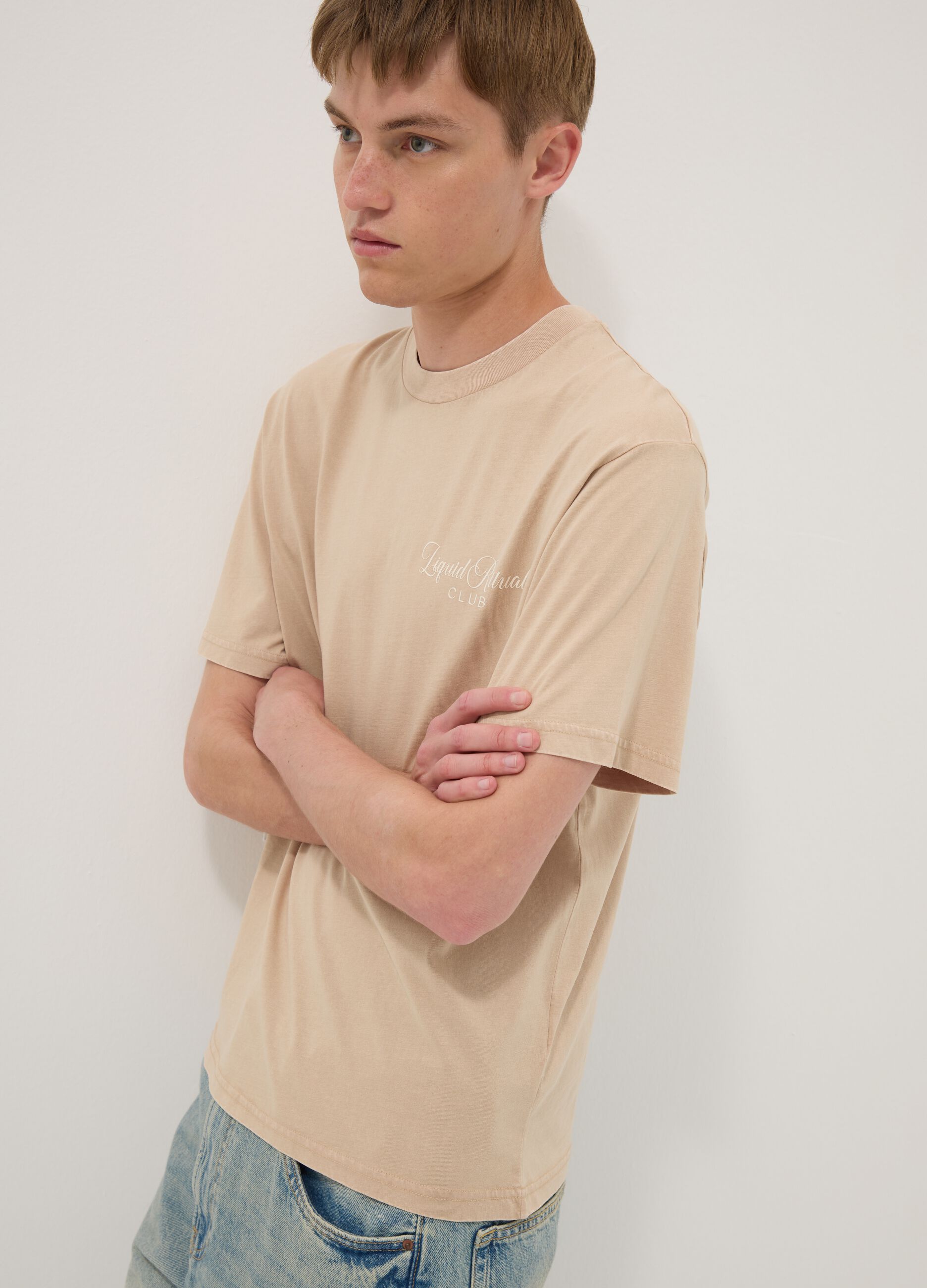 Beige short-sleeve pure cotton T-shirt