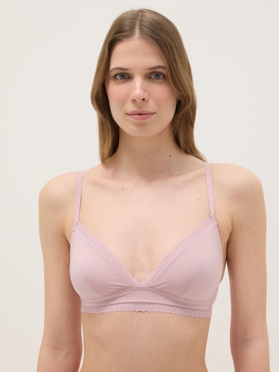 Pink triangle bra with lace and thin straps_0