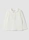 White stretch organic cotton polo shirt with ruffle detailing for baby girl_0