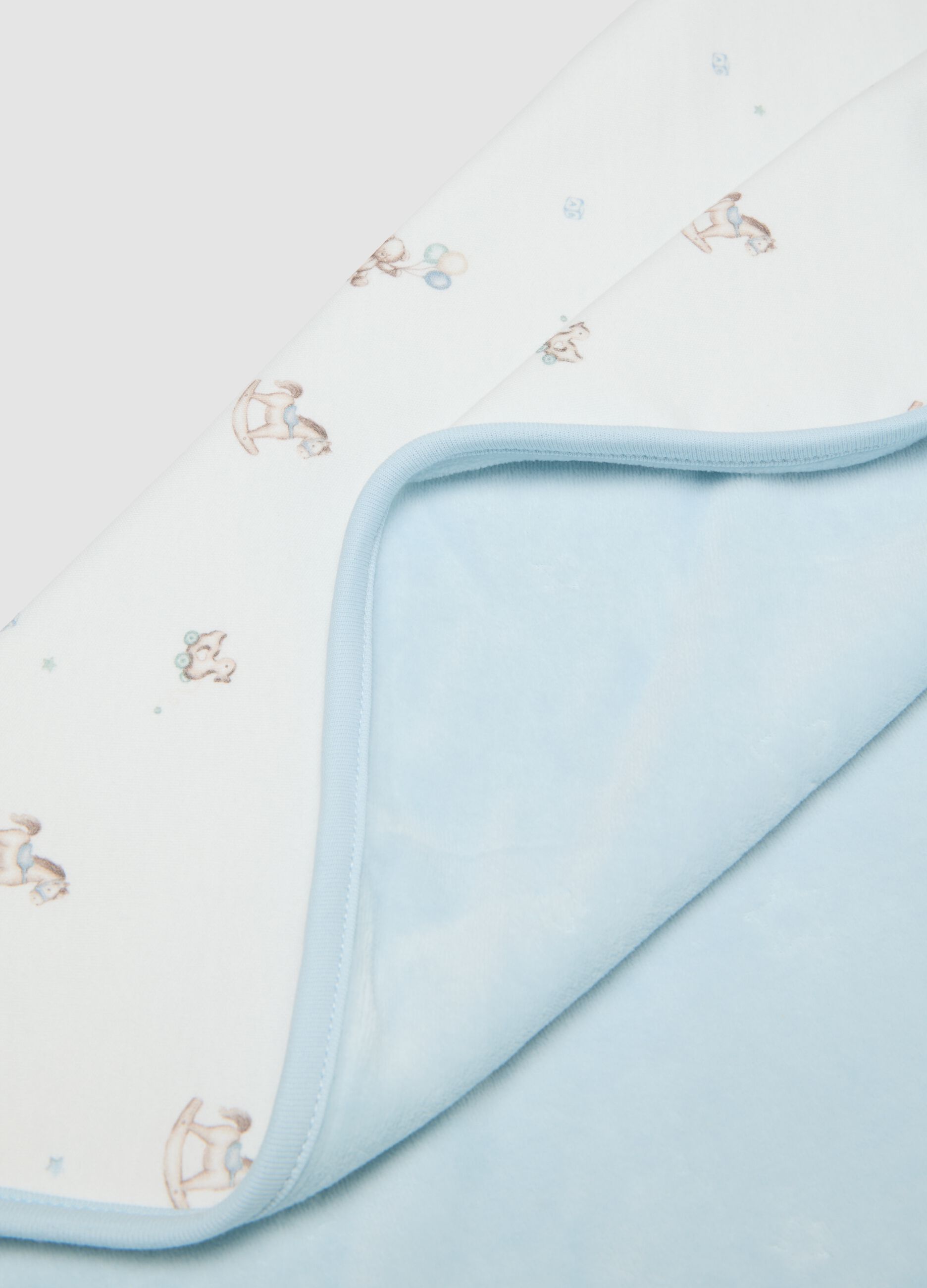 Blue printed organic cotton-blend baby blanket
