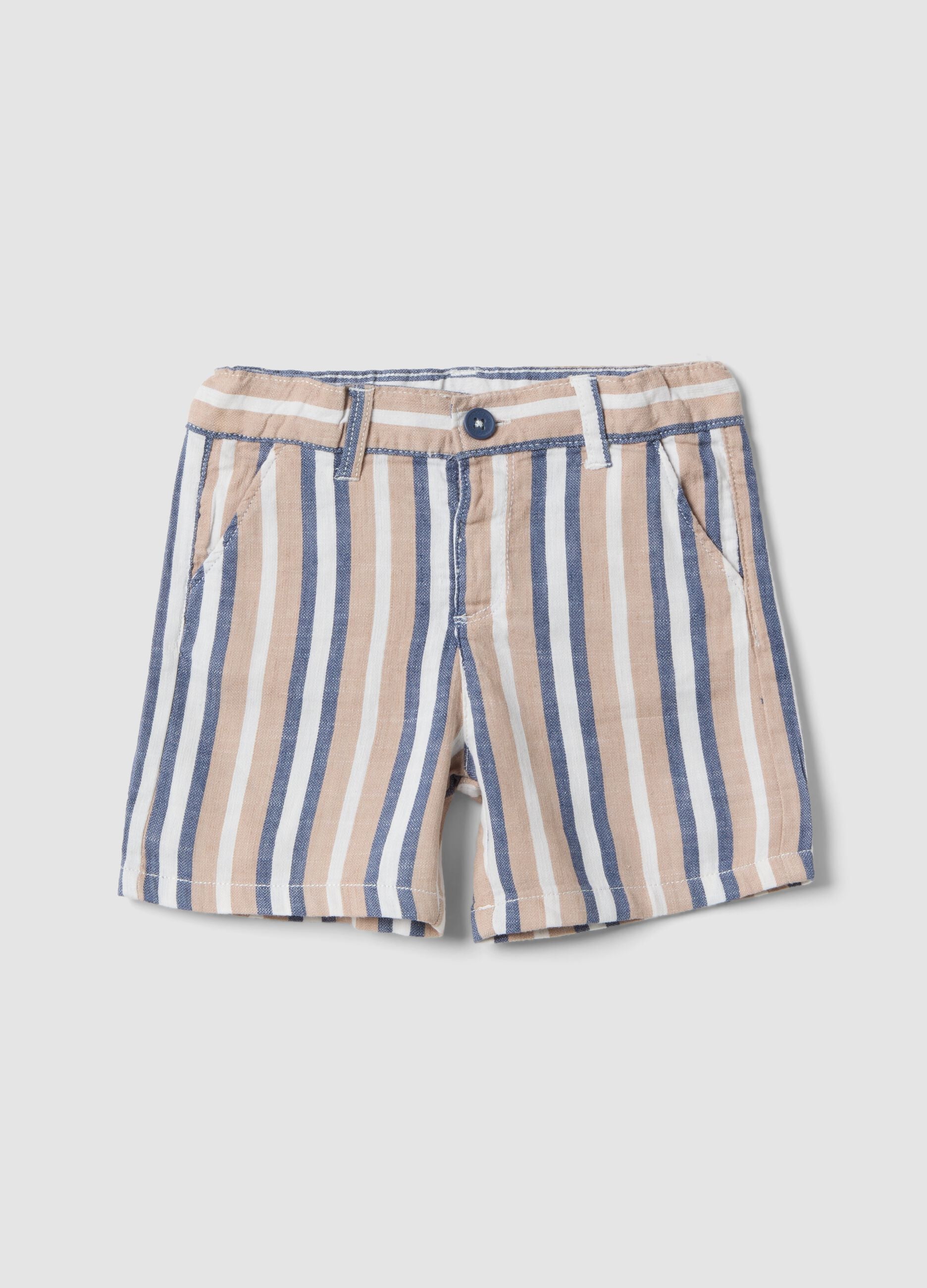 Multicolour stripe cotton blend boys' shorts, regular fit