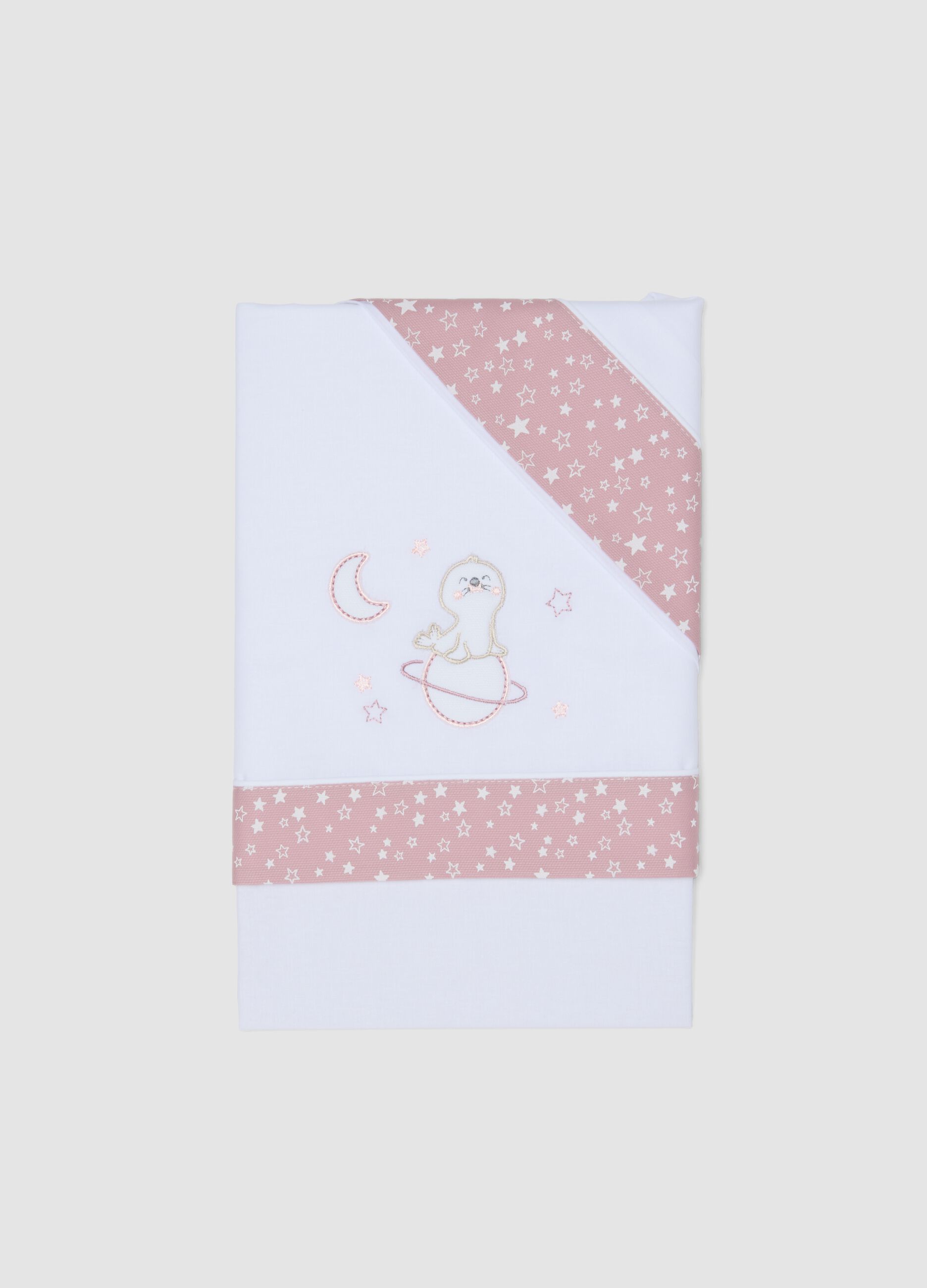 White and pink pure cotton baby girl sheet with star print