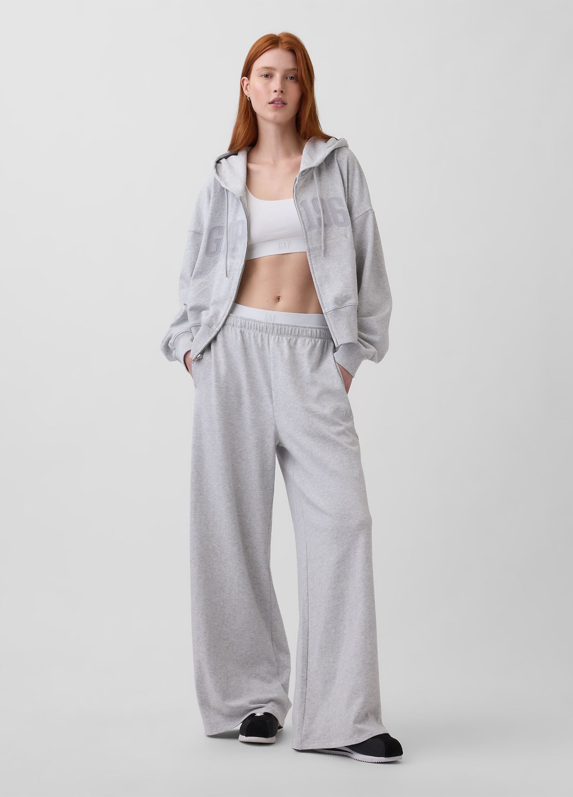Regular fit grey cotton blend hoodie with zip