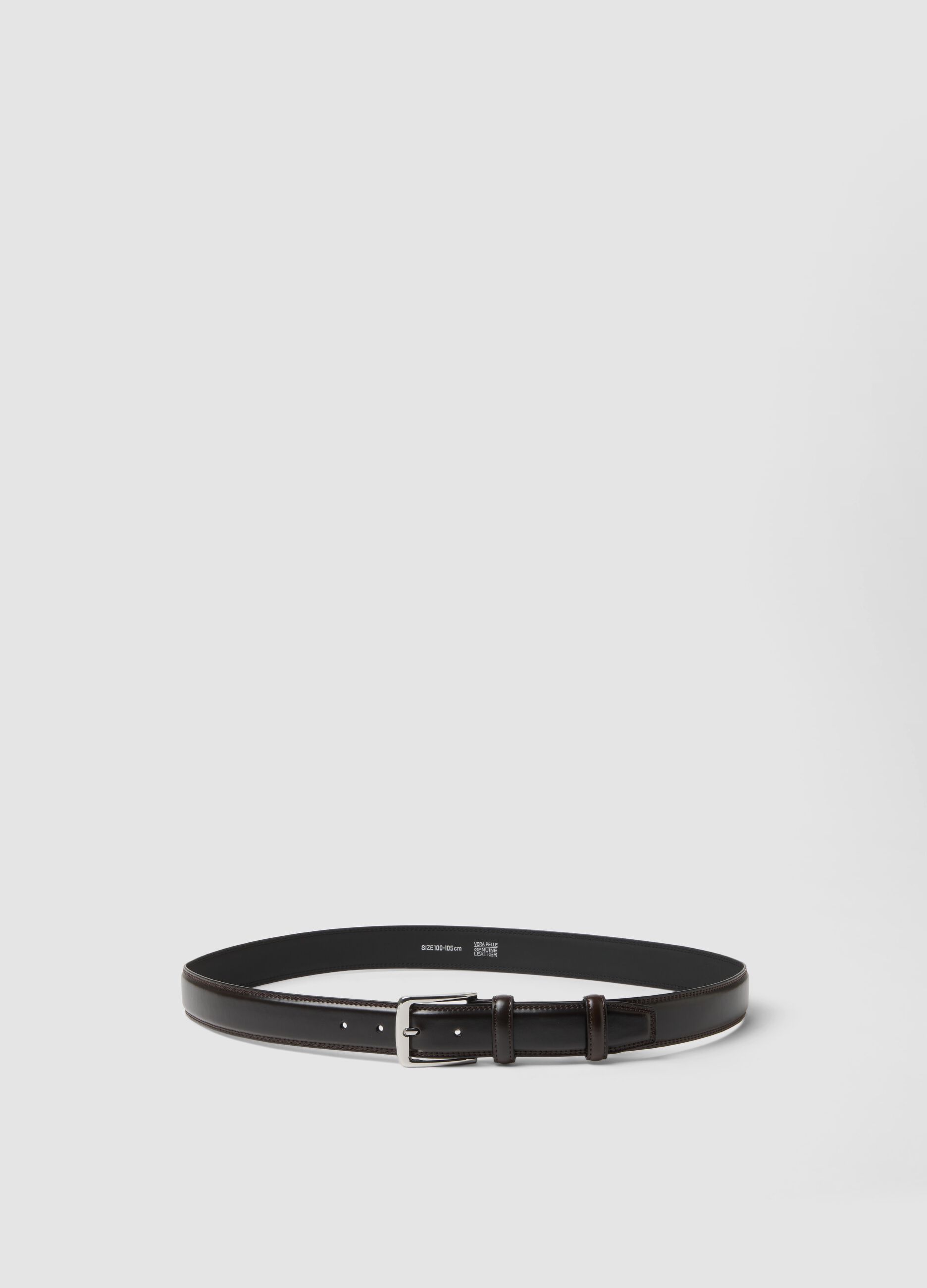 Brown genuine leather belt with metal buckle