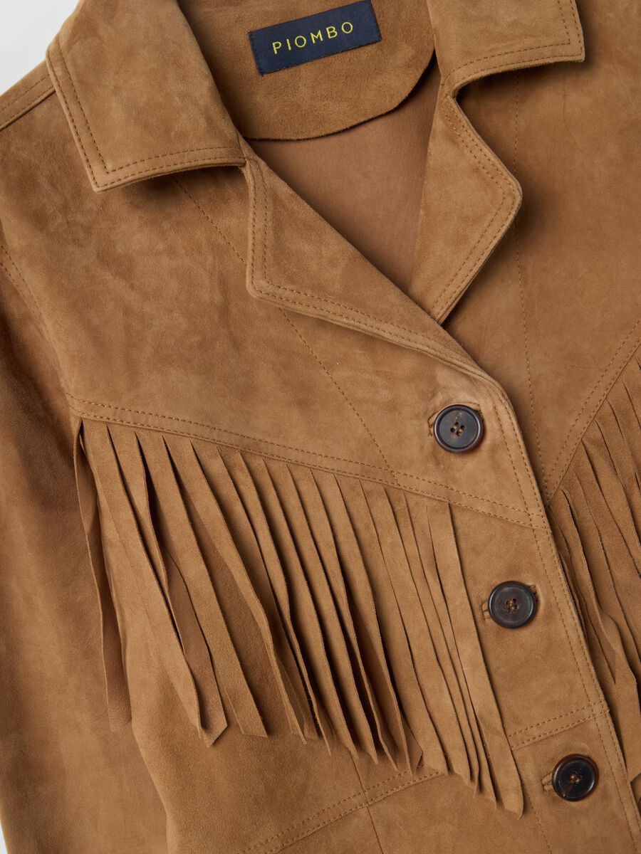 Brown genuine leather jacket regular fit with fringes_5