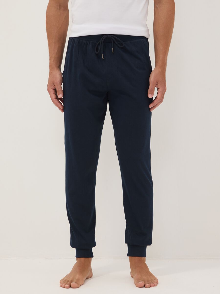 Blue organic cotton pyjama bottoms with drawstring_1